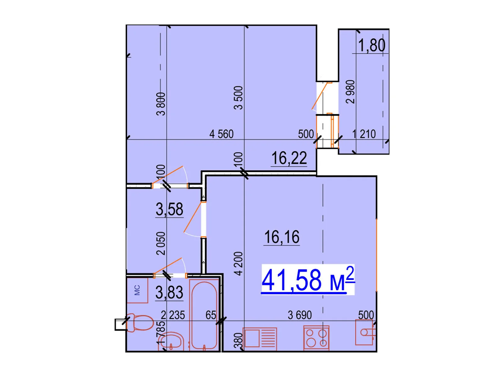 Продается 1-комнатная квартира 42 кв. м в Виннице, 4-й пер. Леонида Каденюка(Комарова), 1 - фото 1