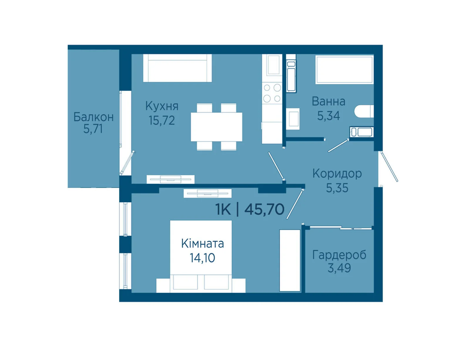 Продается 1-комнатная квартира 45.7 кв. м в Криховцах, ул. Физкультурная, 27 - фото 1