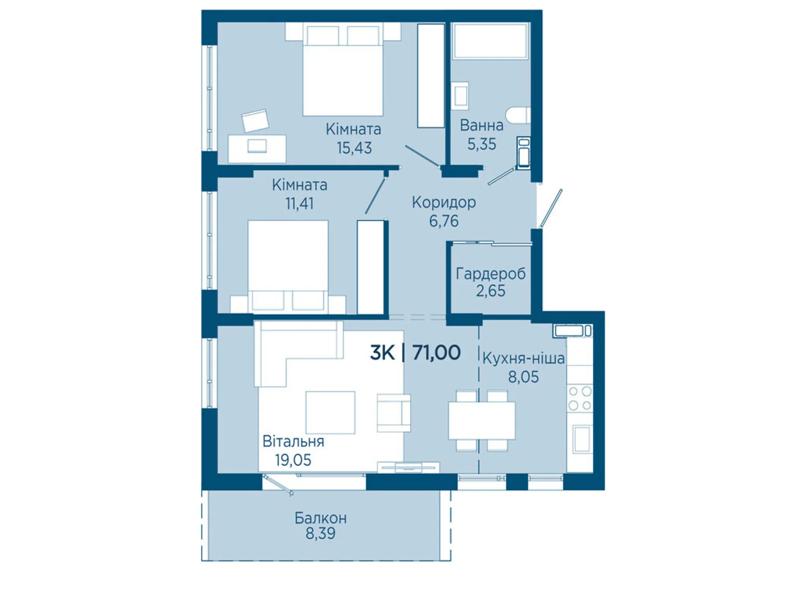 Продается 3-комнатная квартира 71 кв. м в Криховцах, ул. Физкультурная, 27 - фото 1