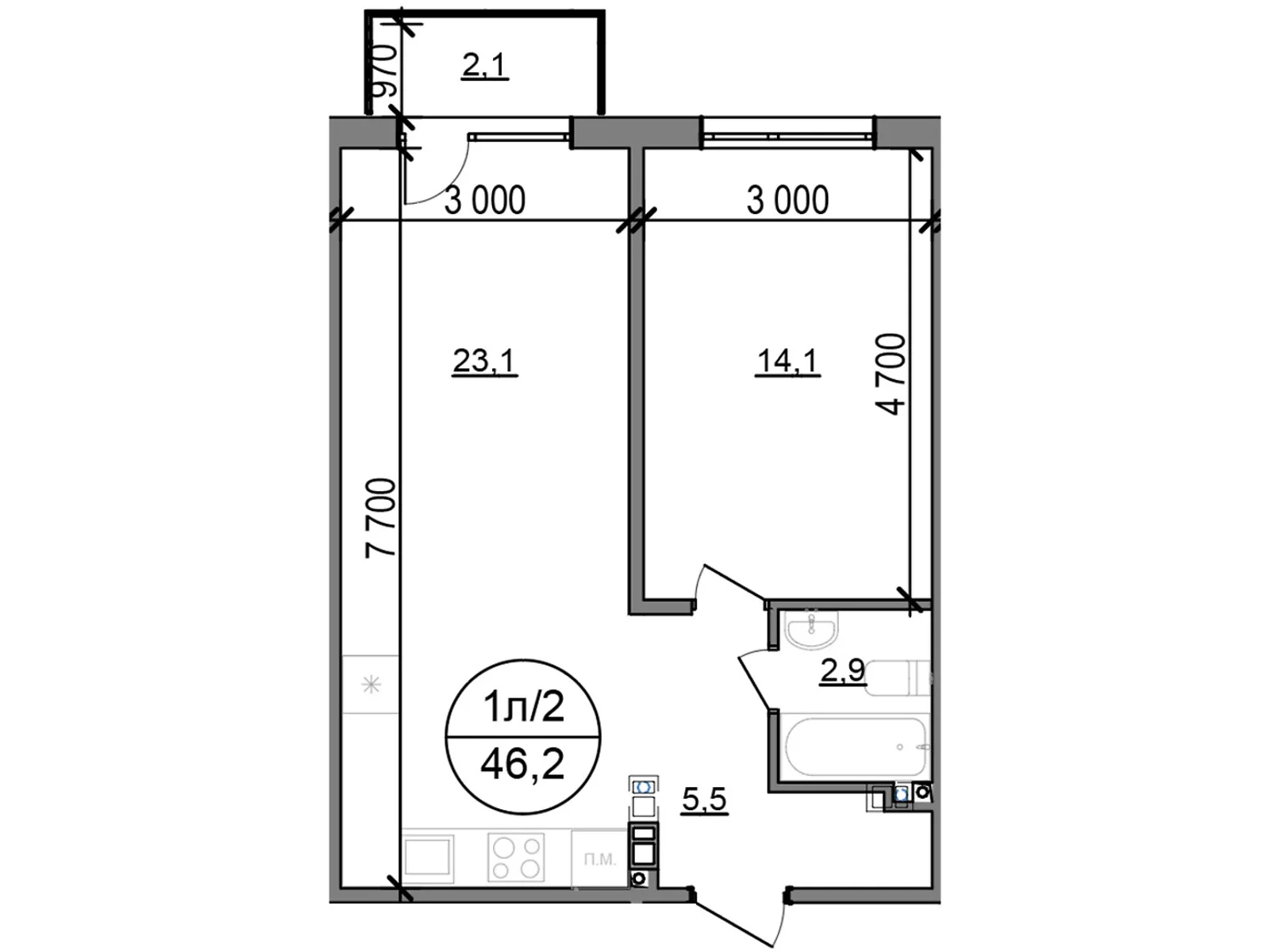 Продается 1-комнатная квартира 46.2 кв. м в, цена: 43890 $ - фото 1