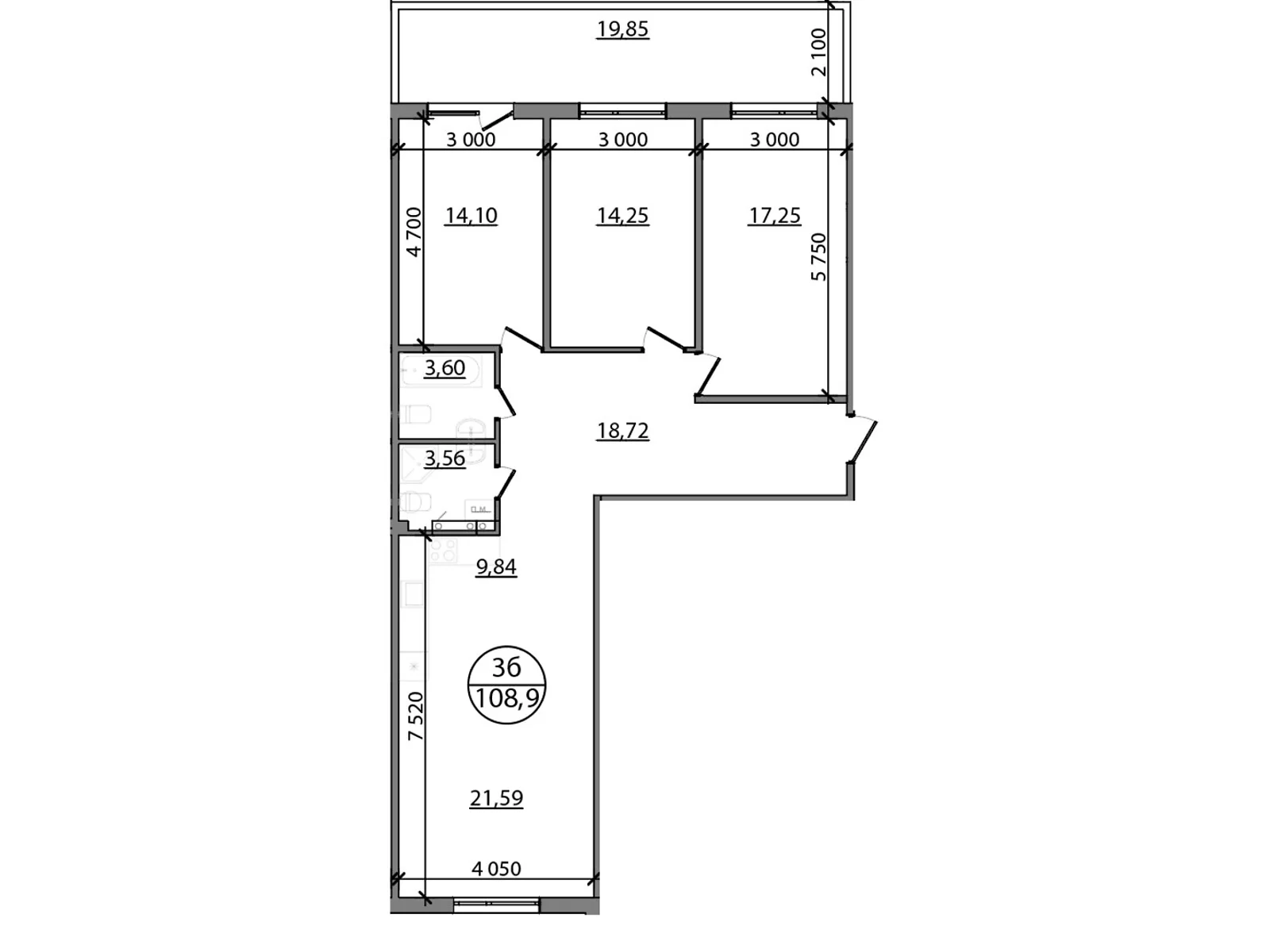 Продается 3-комнатная квартира 108.9 кв. м в, цена: 86576 $ - фото 1
