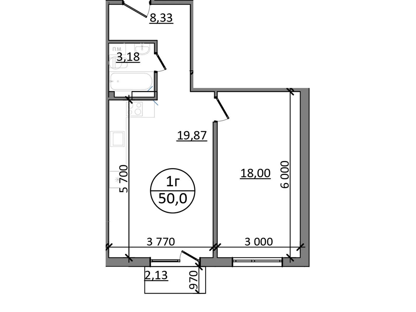 Продается 1-комнатная квартира 50 кв. м в, цена: 45250 $ - фото 1
