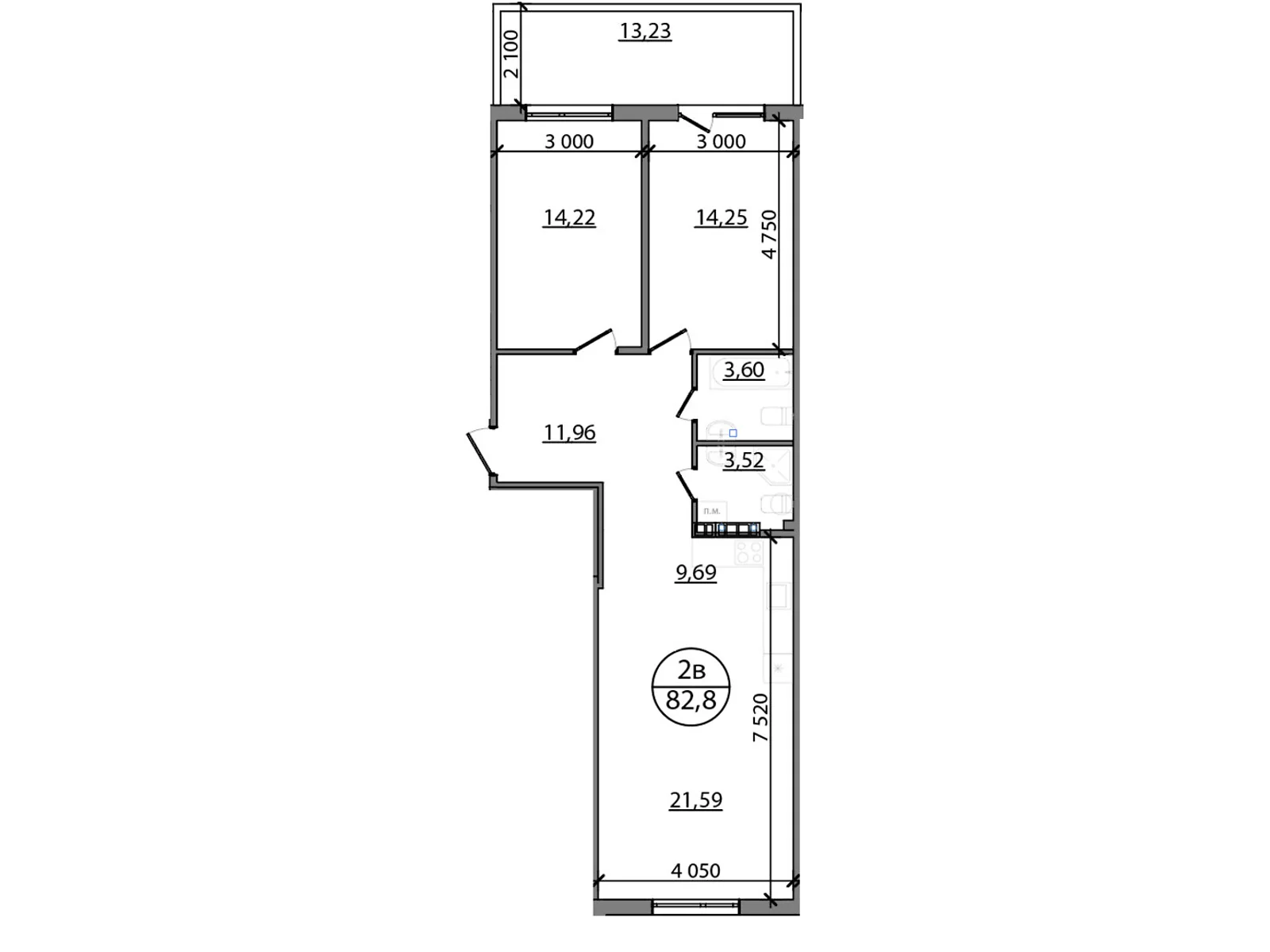 Продается 2-комнатная квартира 82.8 кв. м в, цена: 67896 $ - фото 1