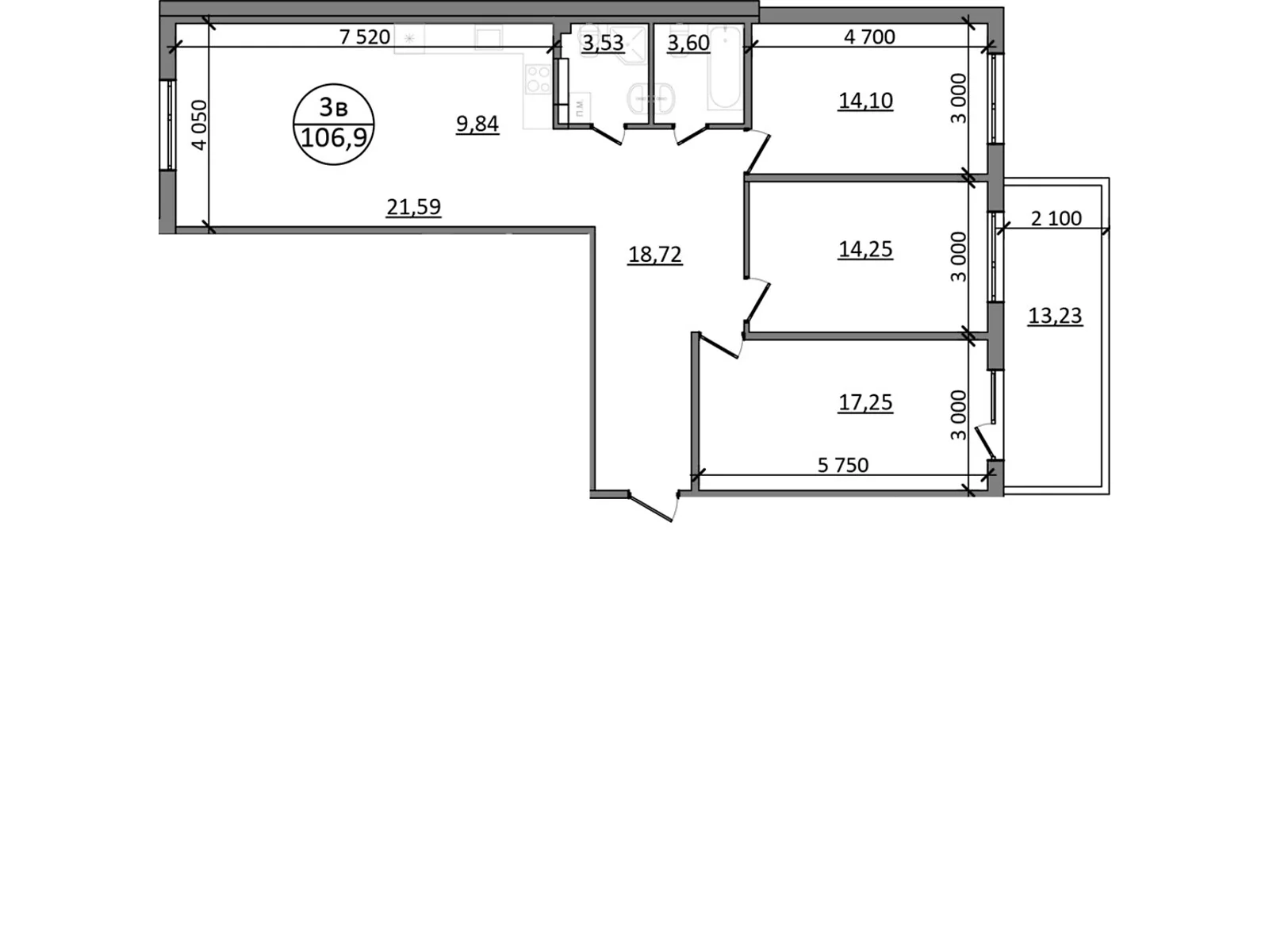 Продается 3-комнатная квартира 106.9 кв. м в, цена: 82848 $ - фото 1