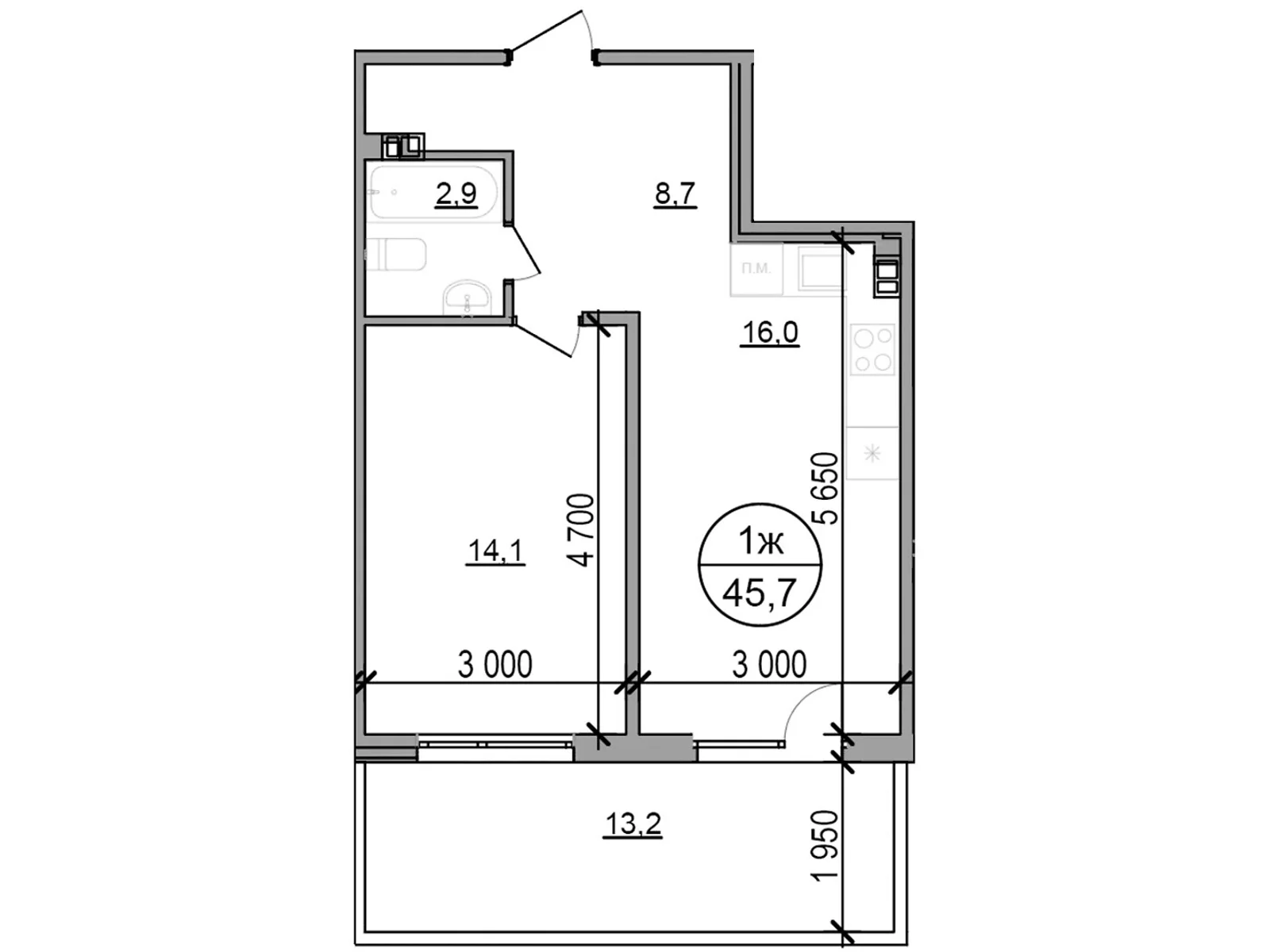 Продается 1-комнатная квартира 45.7 кв. м в, цена: 40673 $ - фото 1