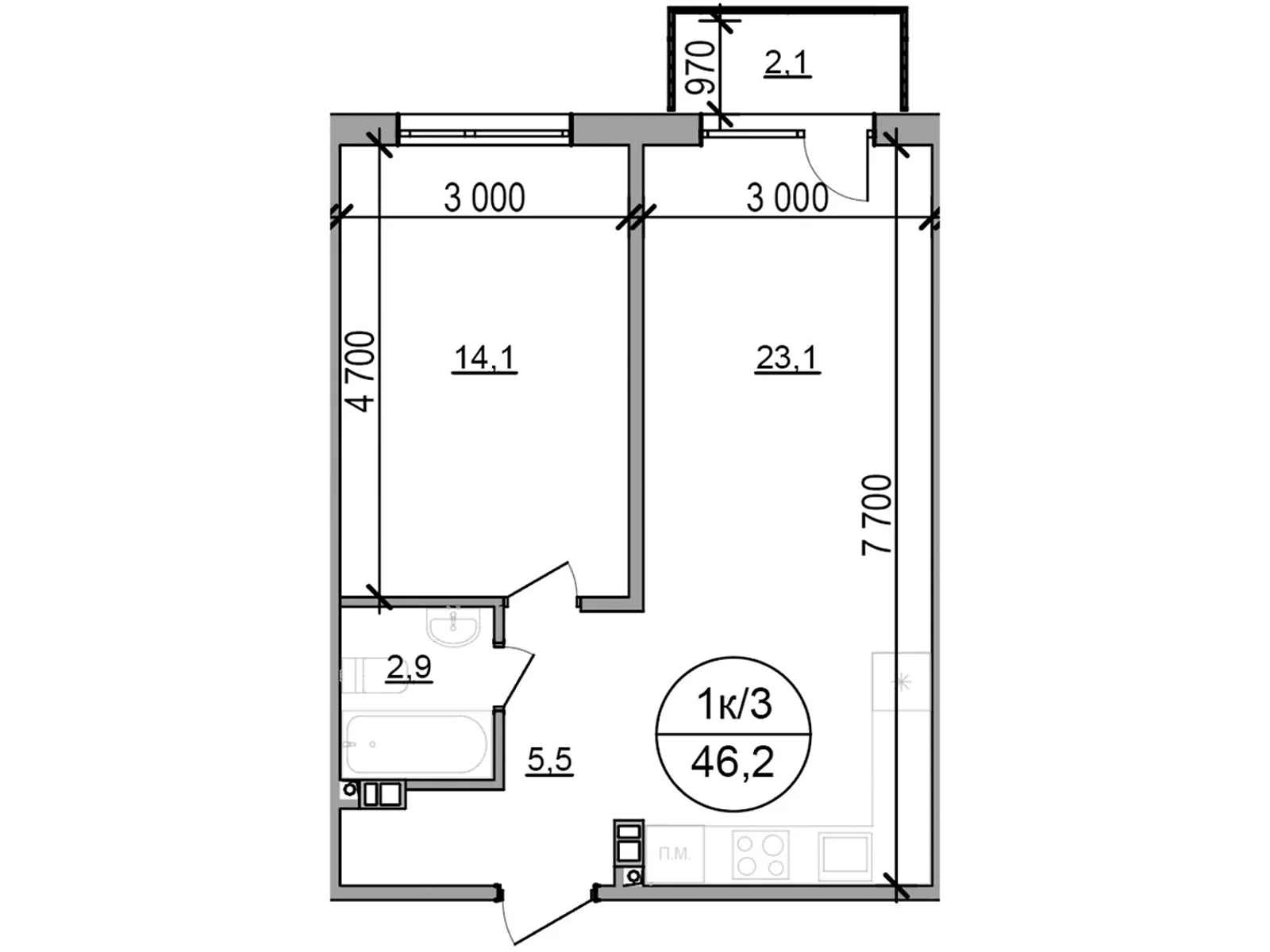 Продается 1-комнатная квартира 46.2 кв. м в Басовке, Кольцевая дор. - фото 1