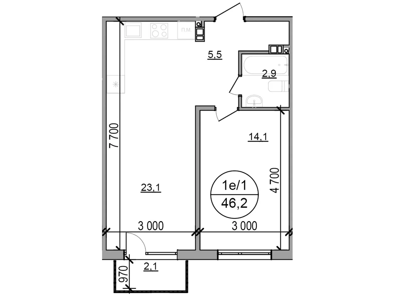 Продается 1-комнатная квартира 46.2 кв. м в, цена: 45738 $ - фото 1