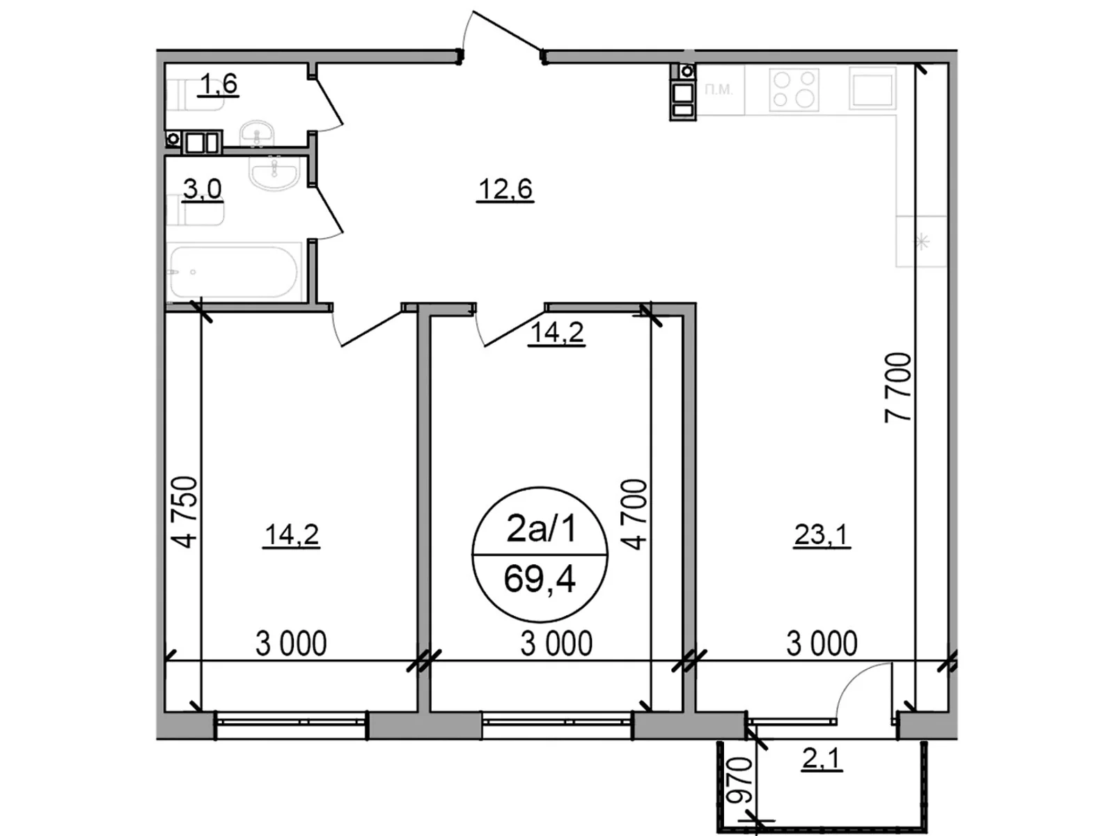 Продается 2-комнатная квартира 69.4 кв. м в Басовке, Кольцевая дор. - фото 1