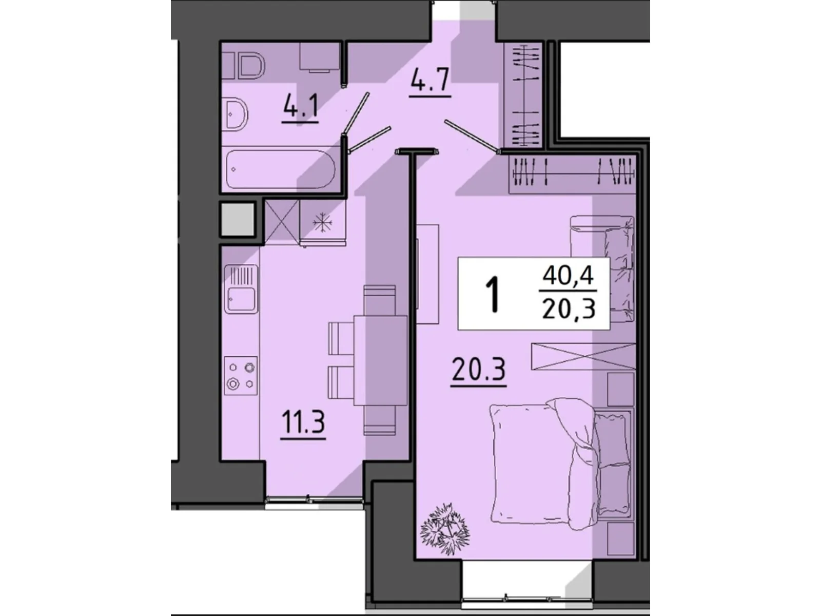 1-комнатная квартира 40.4 кв. м в Тернополе, ул. Генерала Мирона Тарнавского - фото 1