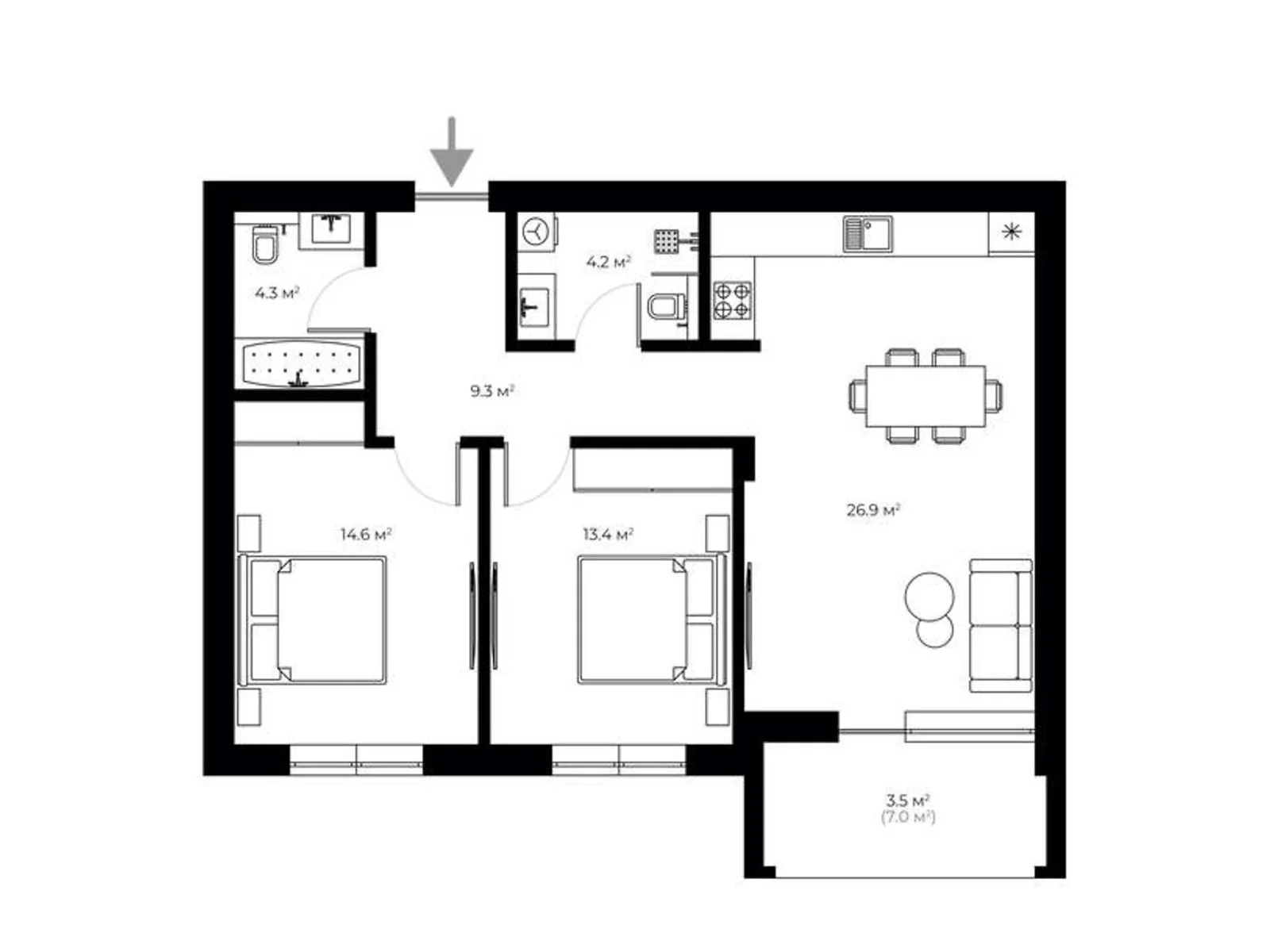 Продается 2-комнатная квартира 76.2 кв. м в Ужгороде, ул. Живописная, 8 - фото 1