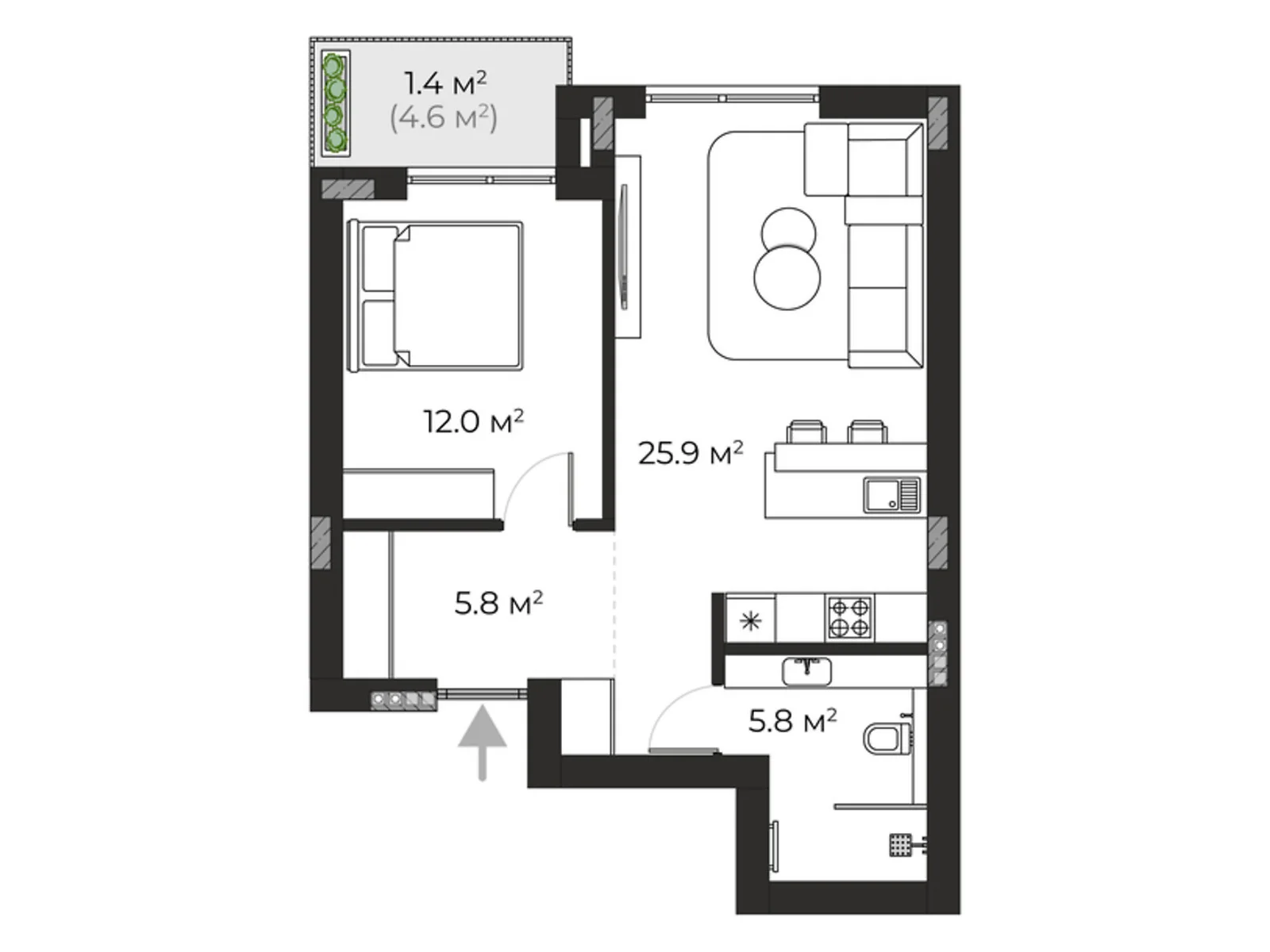Продається 1-кімнатна квартира 50.9 кв. м у Ужгороді, вул. Запорізька, 1 - фото 1