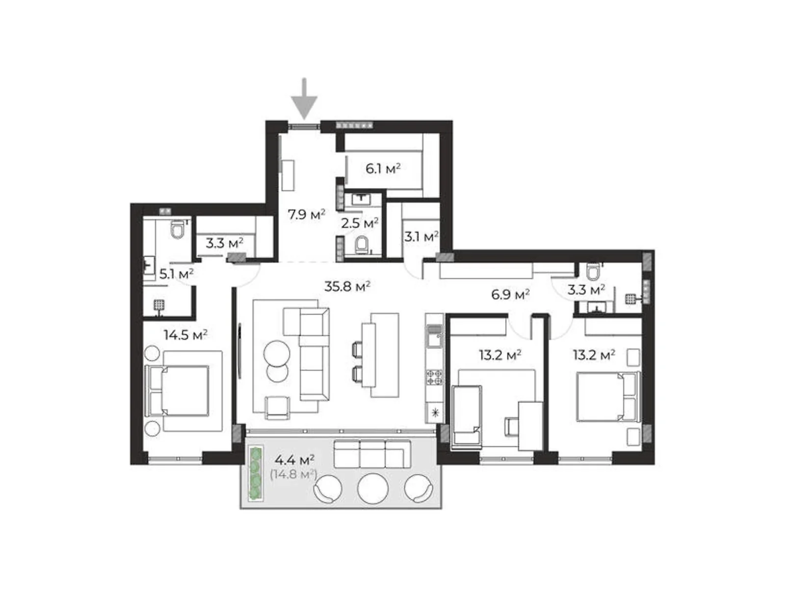 Продається 3-кімнатна квартира 119.7 кв. м у Ужгороді, вул. Запорізька, 1 - фото 1
