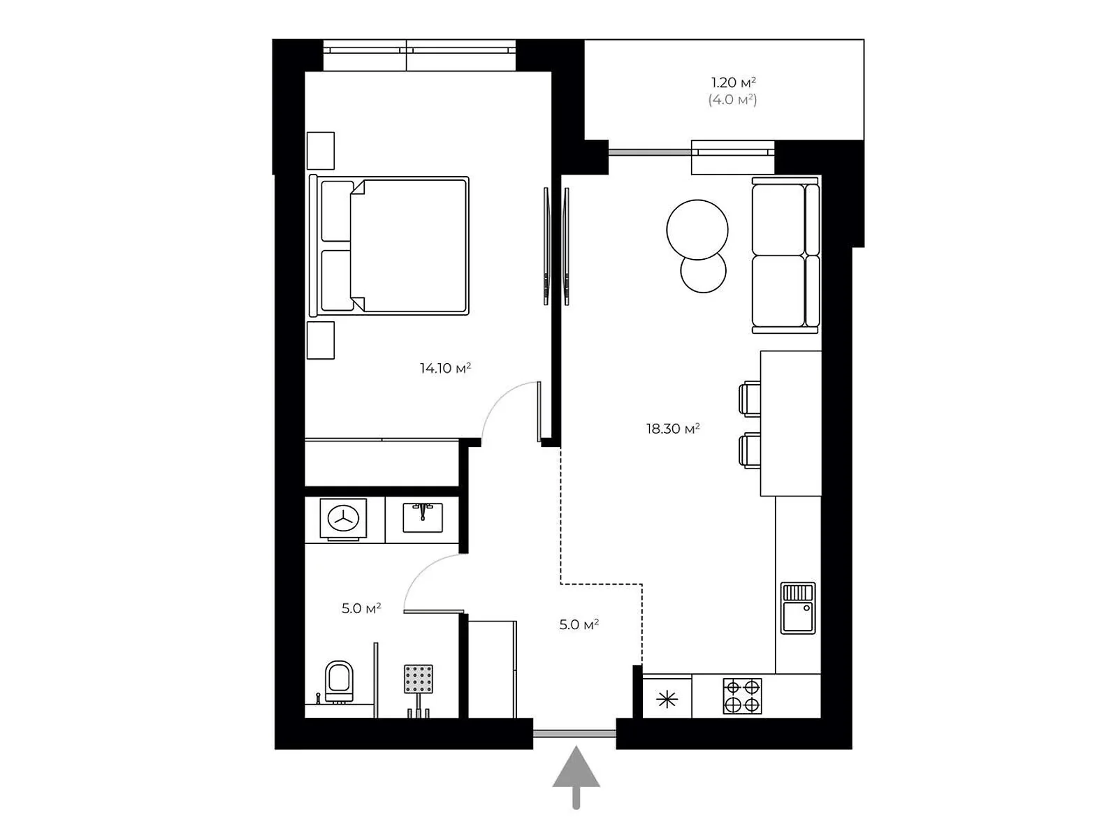 Продається 1-кімнатна квартира 43.6 кв. м у Ужгороді, вул. Запорізька, 1 - фото 1