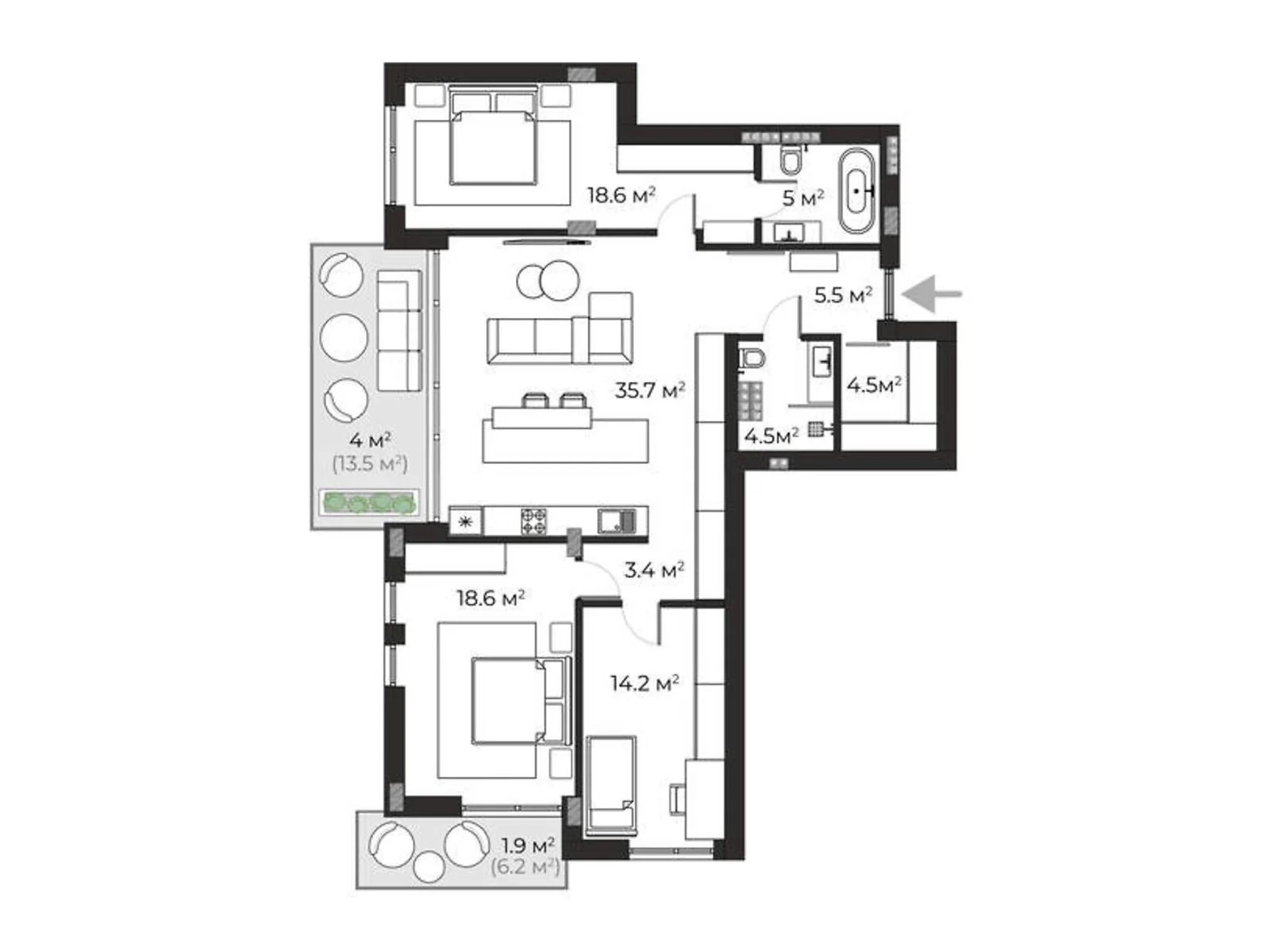 Продається 3-кімнатна квартира 116.2 кв. м у Ужгороді, вул. Запорізька, 1 - фото 1