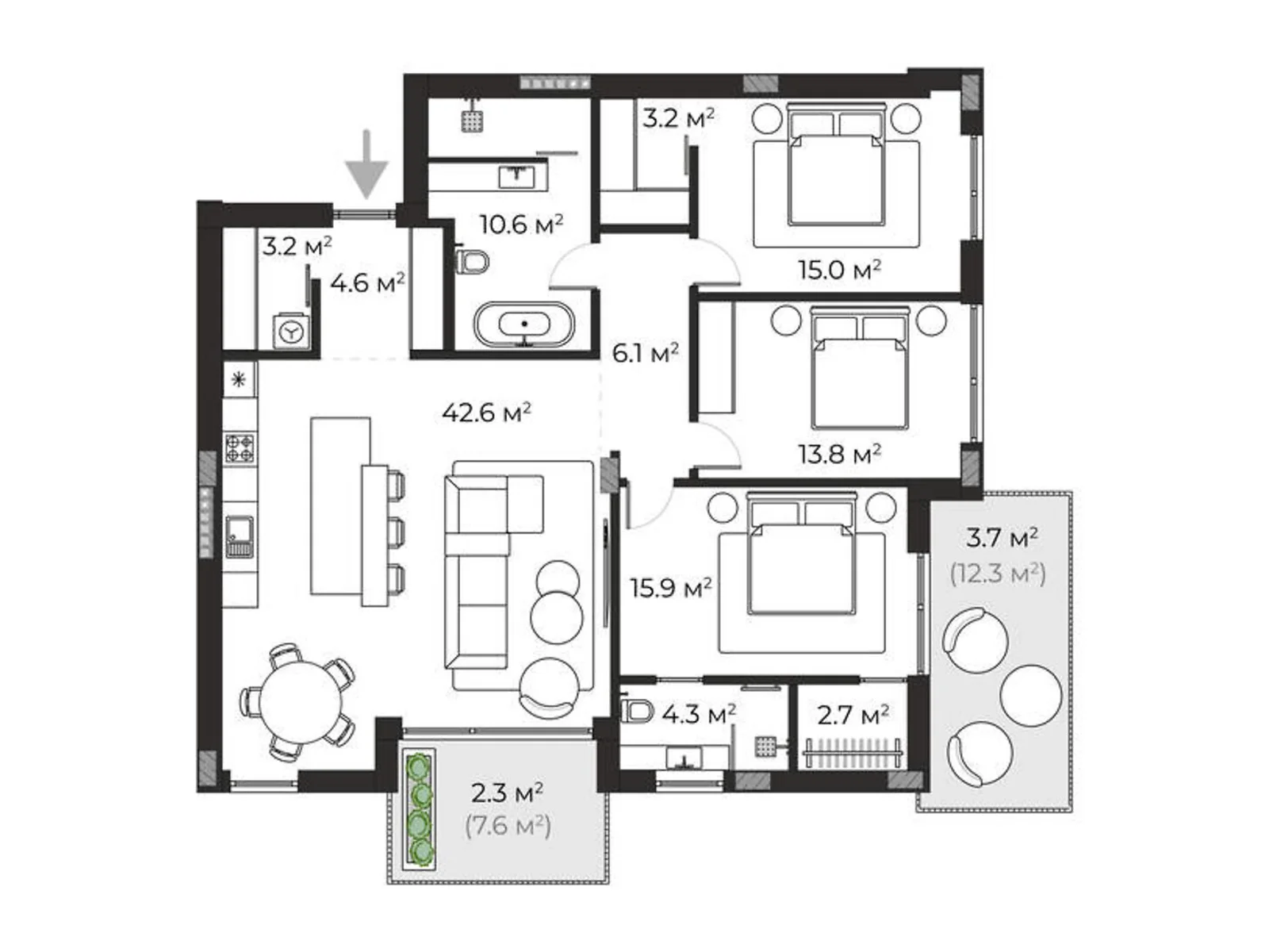 Продається 3-кімнатна квартира 128 кв. м у Ужгороді, вул. Запорізька, 1 - фото 1