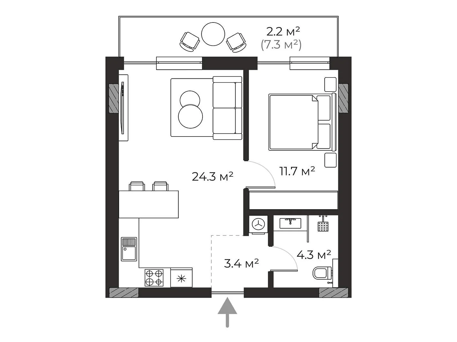 Продається 1-кімнатна квартира 45.9 кв. м у Ужгороді, вул. Запорізька, 1 - фото 1