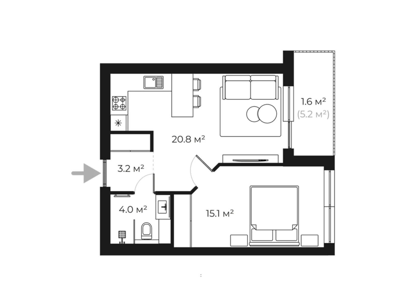 Продається 1-кімнатна квартира 26.2 кв. м у, цена: 40610 $ - фото 1