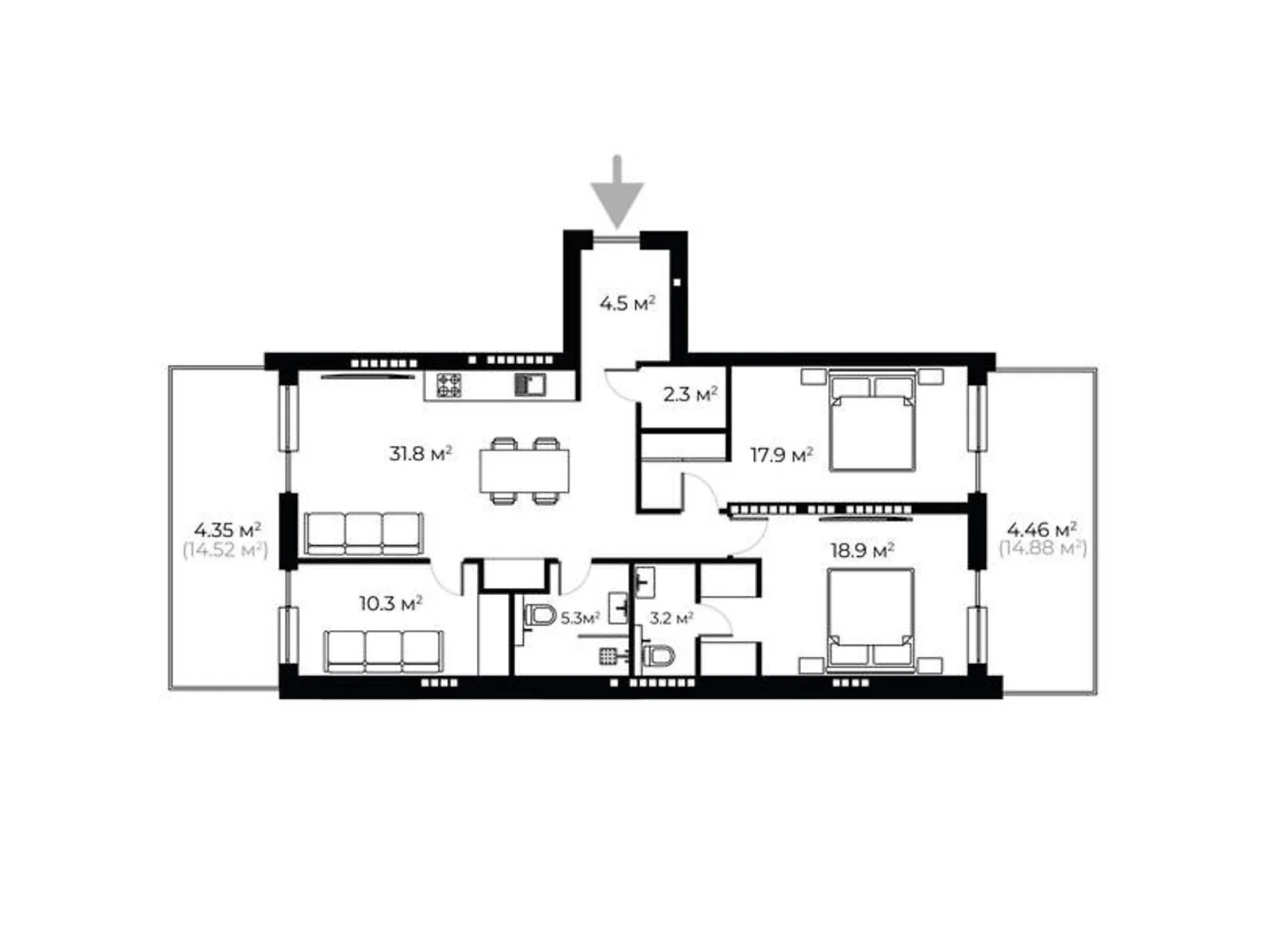 Продается 3-комнатная квартира 100.8 кв. м в Ужгороде, ул. Легоцкого, 80 - фото 1
