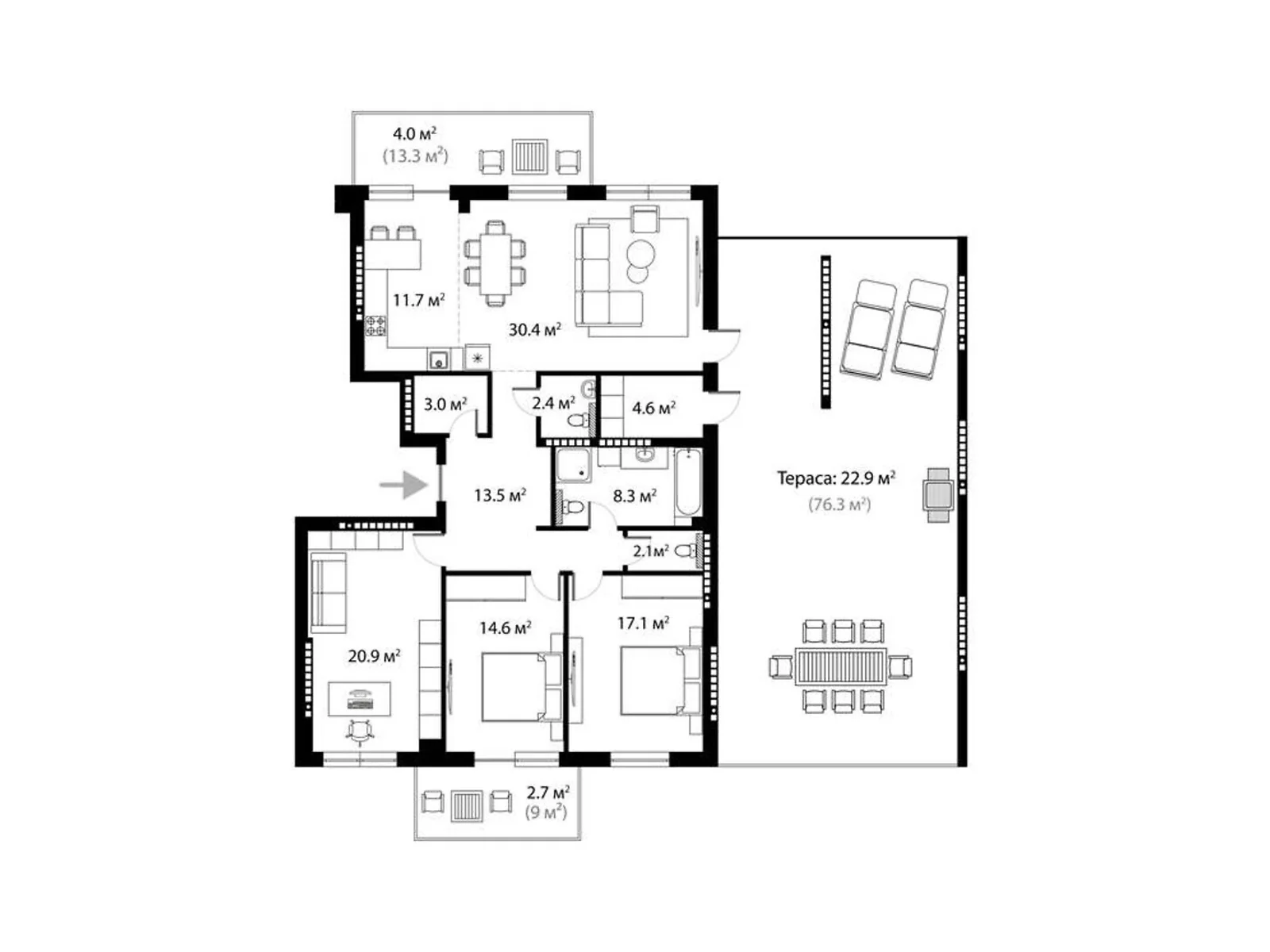 Продається 2-кімнатна квартира 158.2 кв. м у Ужгороді, вул. Легоцького, 80 - фото 1