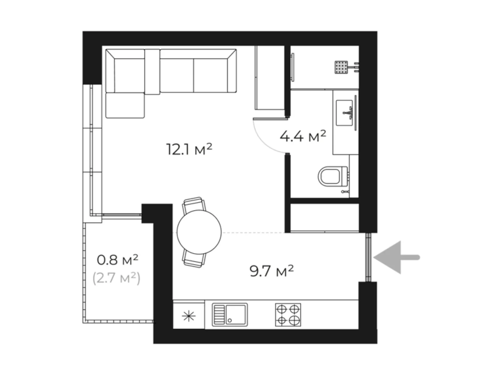 Продается 1-комнатная квартира 26.2 кв. м в Ужгороде, ул. Легоцкого, 80 - фото 1