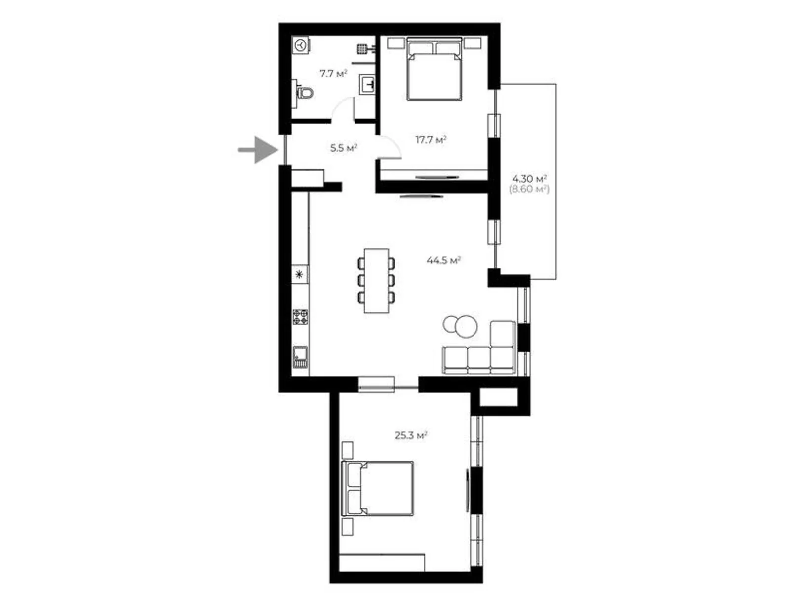 Продається 2-кімнатна квартира 105 кв. м у Ужгороді, вул. Мальовнича, 8 - фото 1