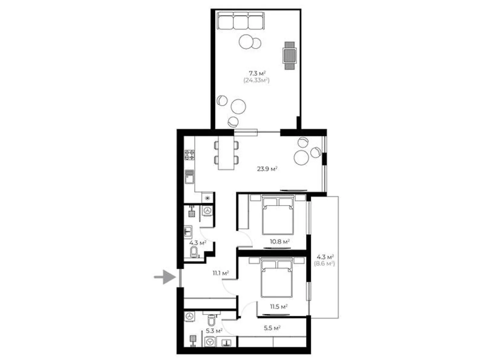 Продається 1-кімнатна квартира 84 кв. м у Ужгороді, вул. Мальовнича, 8 - фото 1