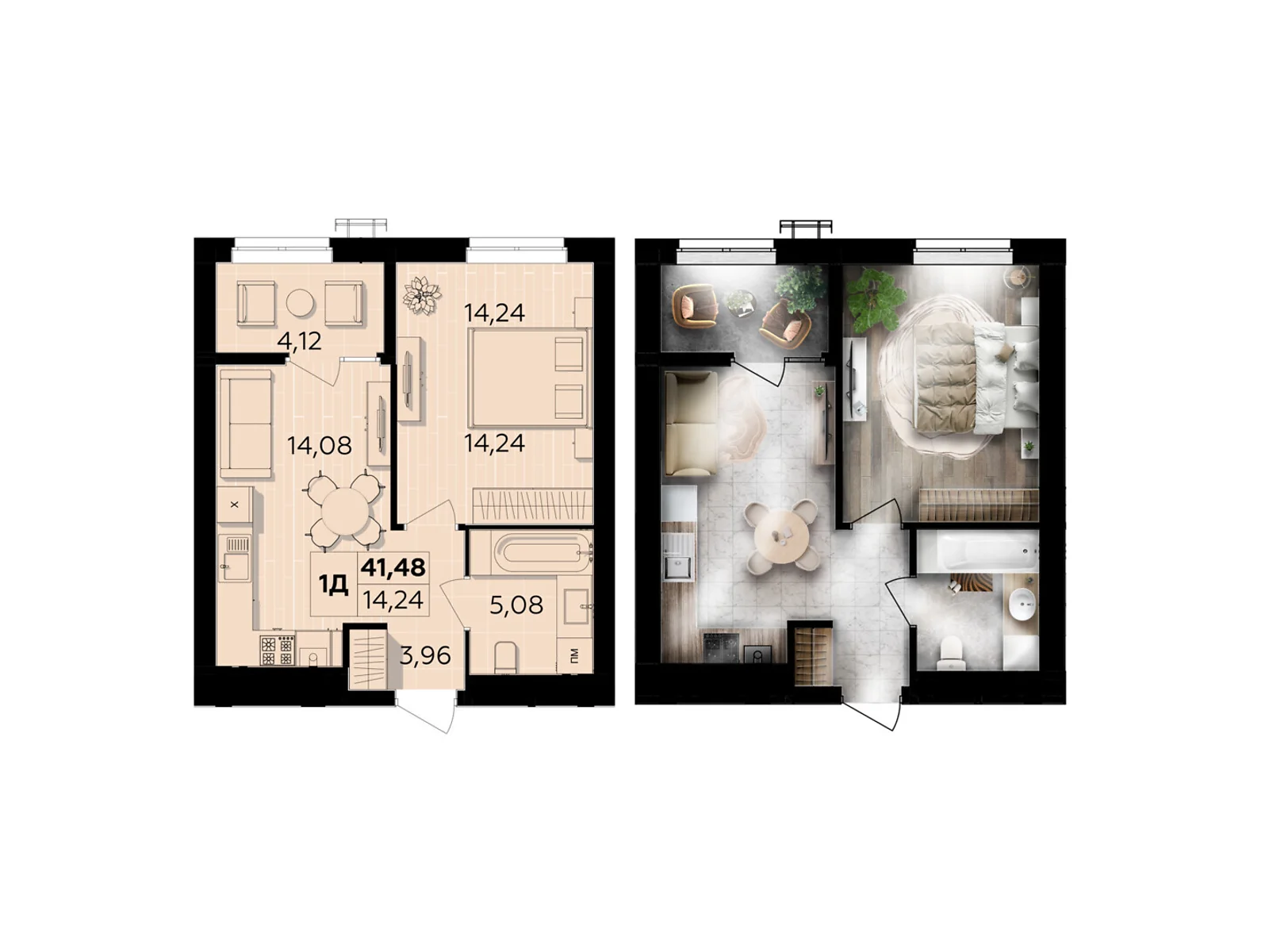 Продается 1-комнатная квартира 41.48 кв. м в Винницких Хуторах, Немировское шоссе, 94Е - фото 1