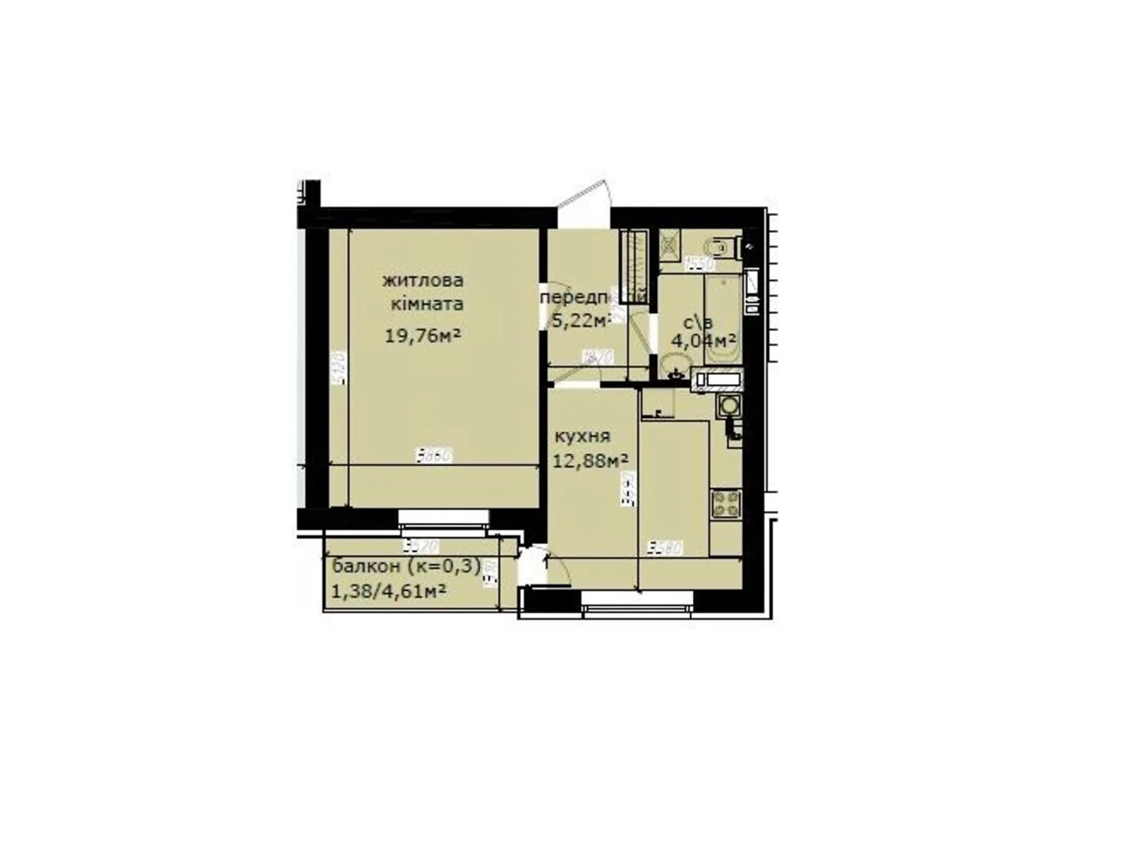 Продается 1-комнатная квартира 43.28 кв. м в Киеве, цена: 60122 $ - фото 1