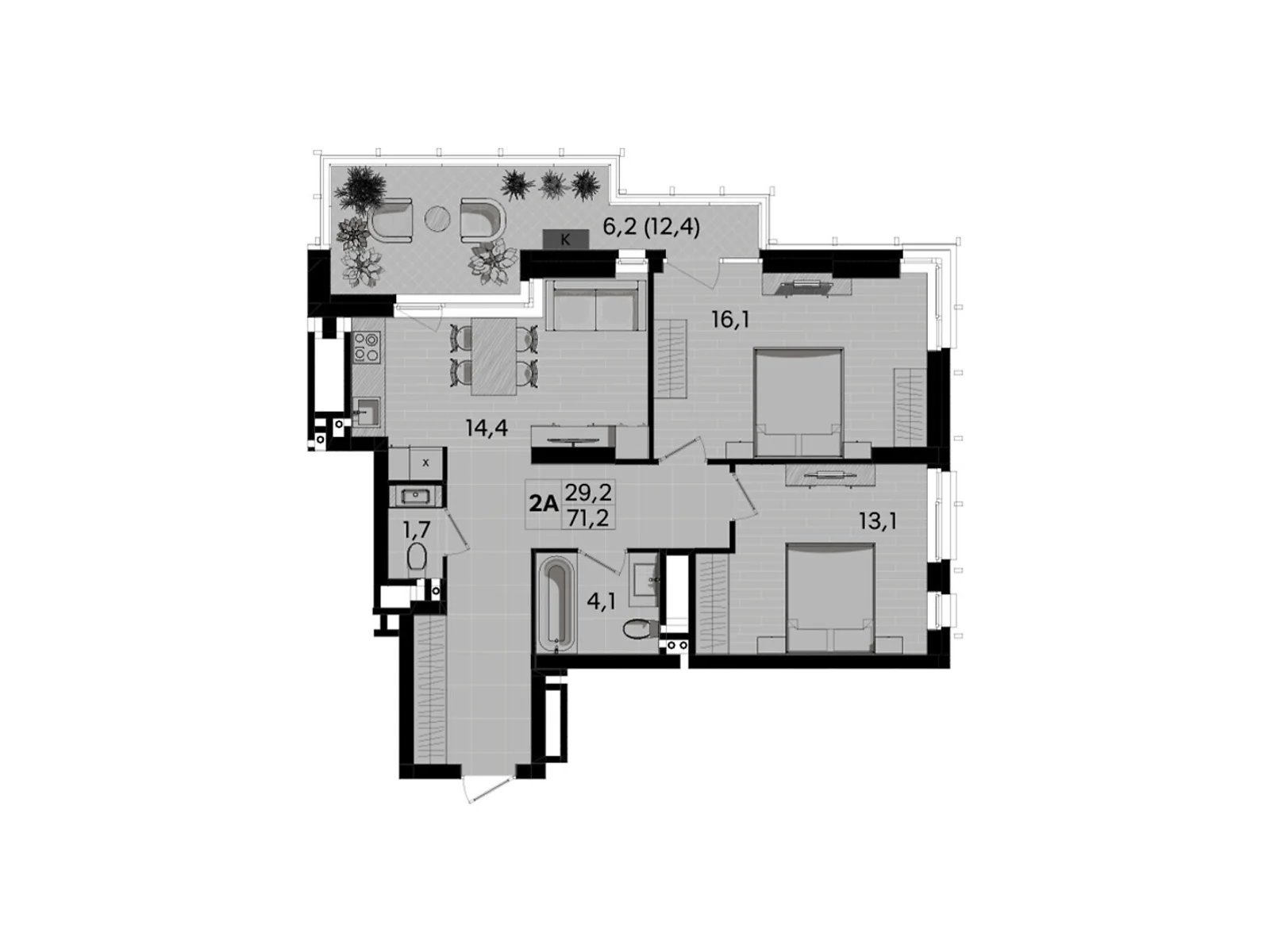 Продается 2-комнатная квартира 71.2 кв. м в Виннице, ул. Келецкая, 1 - фото 1