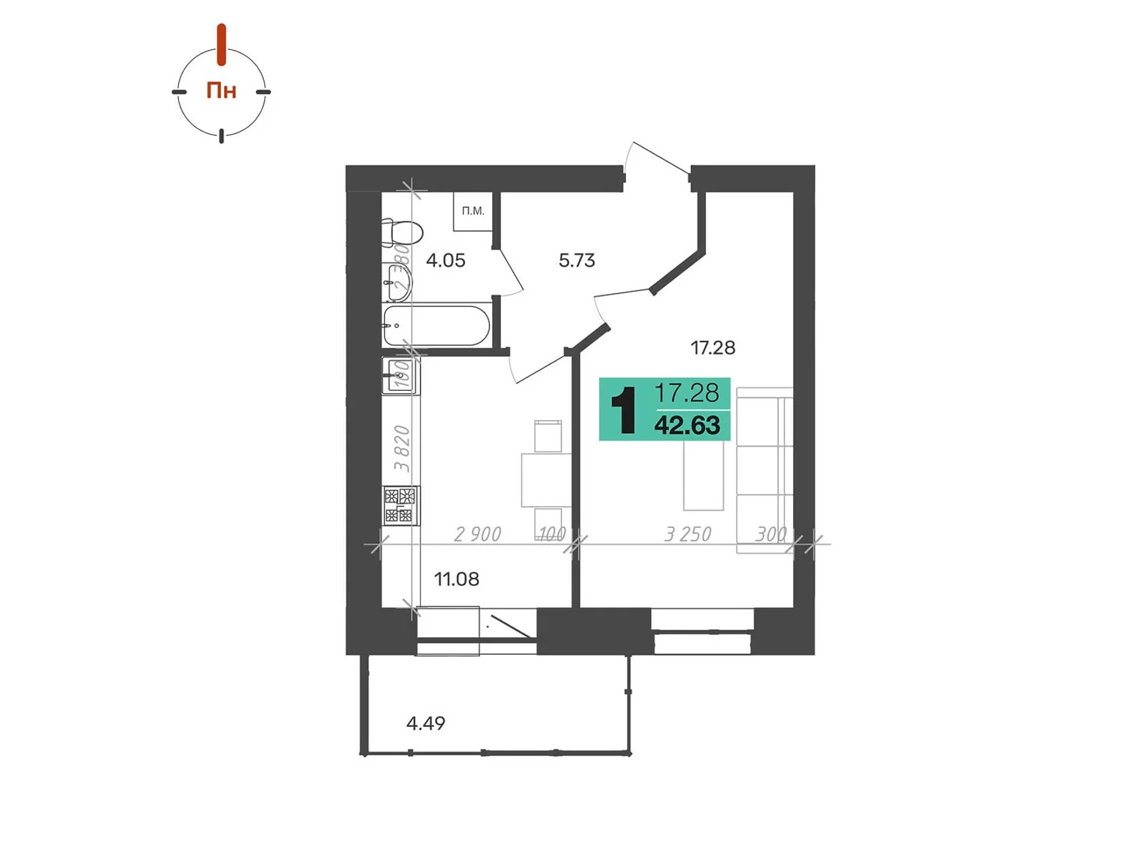 Продается 1-комнатная квартира 42.63 кв. м в Полтаве, ул. Великотырновская, 9А - фото 1