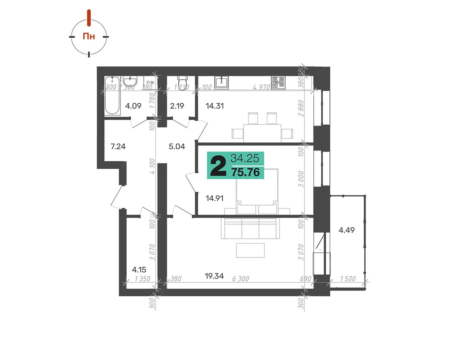 Продается 2-комнатная квартира 75.76 кв. м в Полтаве, цена: 62306 $ - фото 1