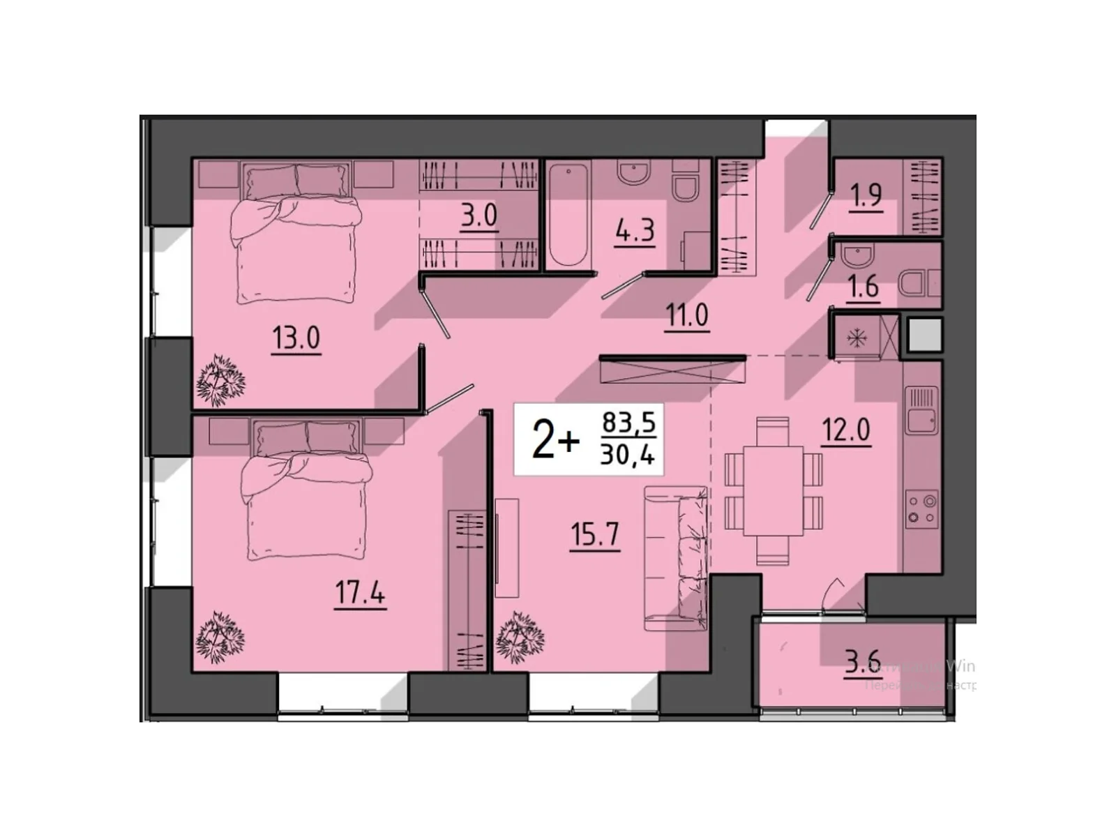 2-комнатная квартира 83.5 кв. м в Тернополе, ул. Генерала Мирона Тарнавского - фото 1