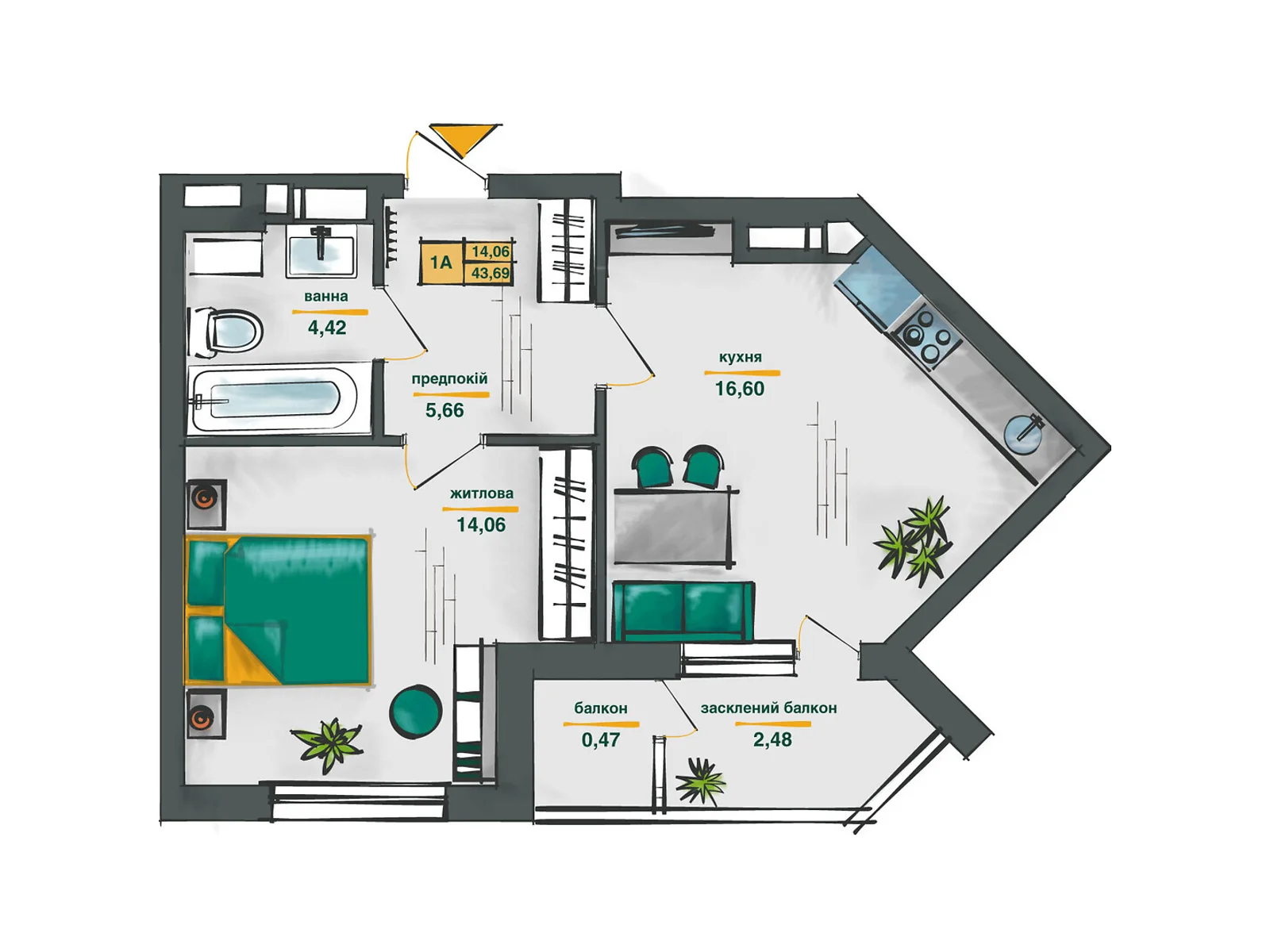 Продается 1-комнатная квартира 43.69 кв. м в Киеве, ул. Ивана Выговского(Маршала Гречко) - фото 1