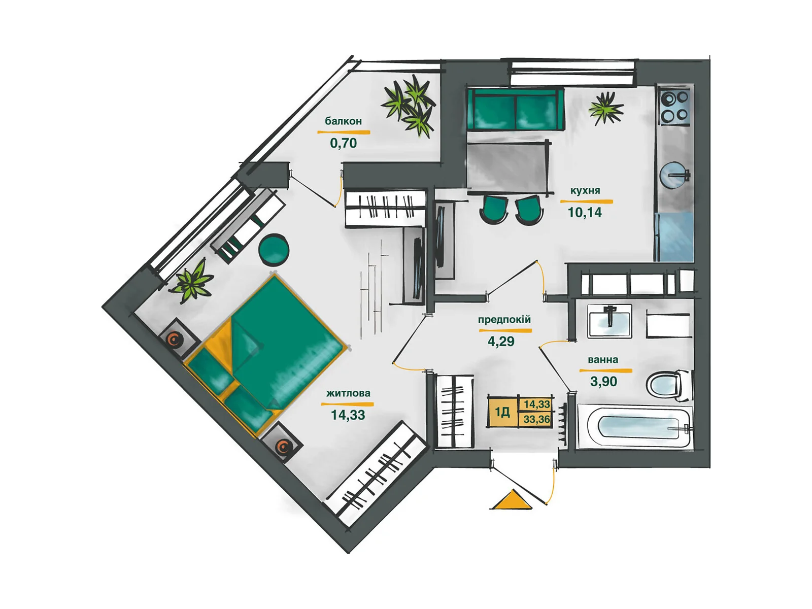 Продается 1-комнатная квартира 33.06 кв. м в Киеве, ул. Ивана Выговского(Маршала Гречко) - фото 1