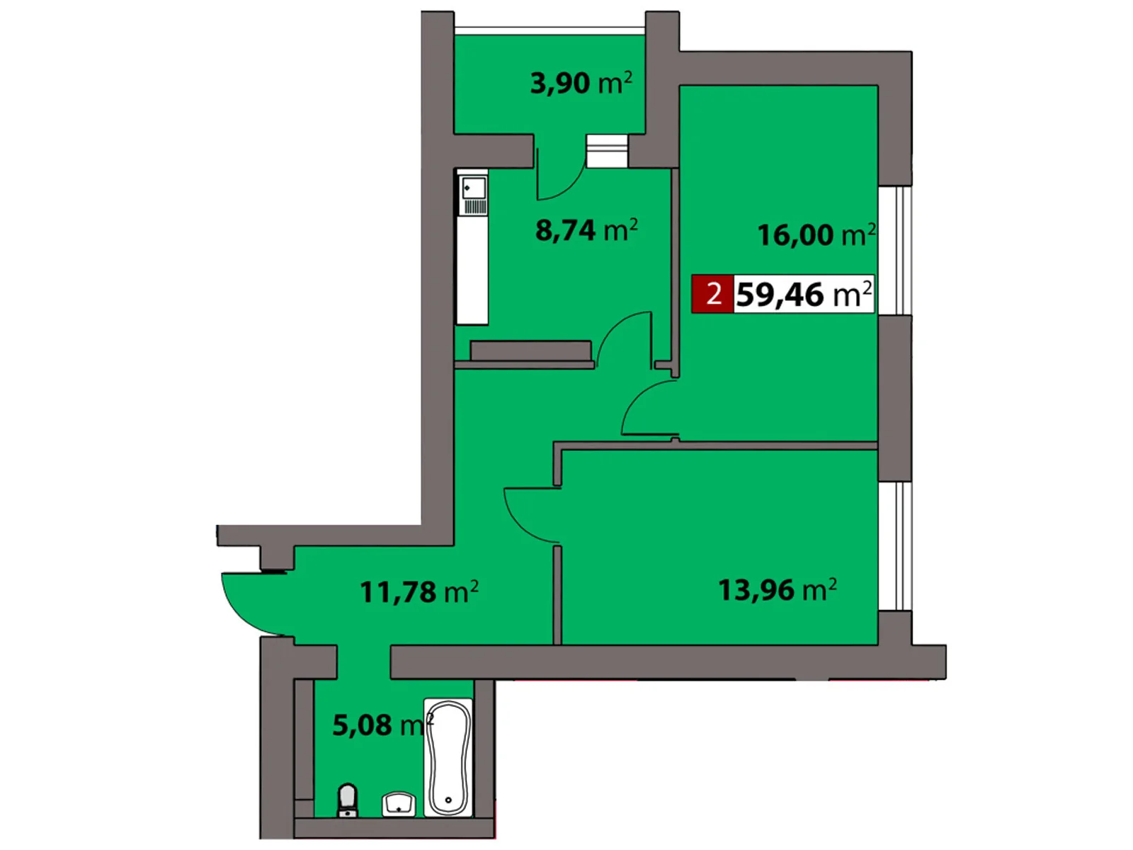 Продается 2-комнатная квартира 61.4 кв. м в Черкассах, ул. Жужомы Сержанта, 4 - фото 1