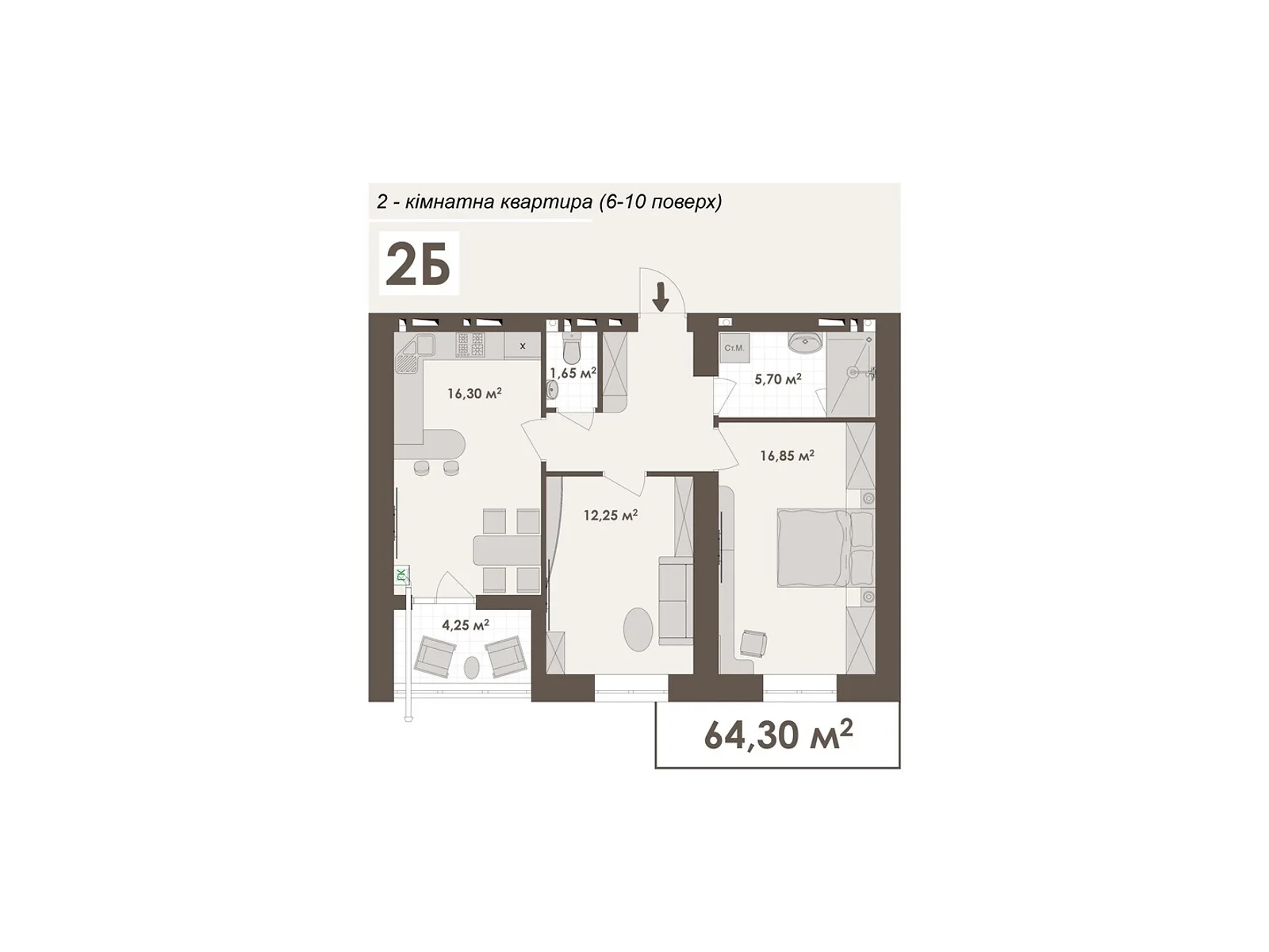 Продається 2-кімнатна квартира 64.3 кв. м у Вінниці, вул. Стрілецька, 23 - фото 1