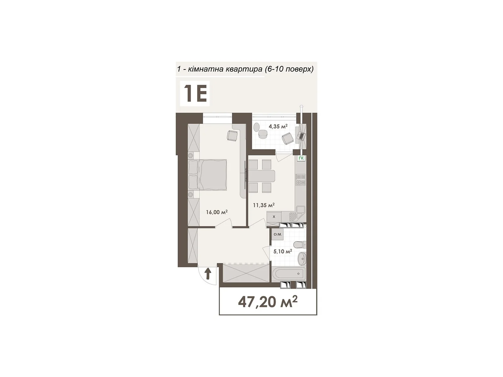 Продается 1-комнатная квартира 47.2 кв. м в Виннице, ул. Стрелецкая, 23 - фото 1
