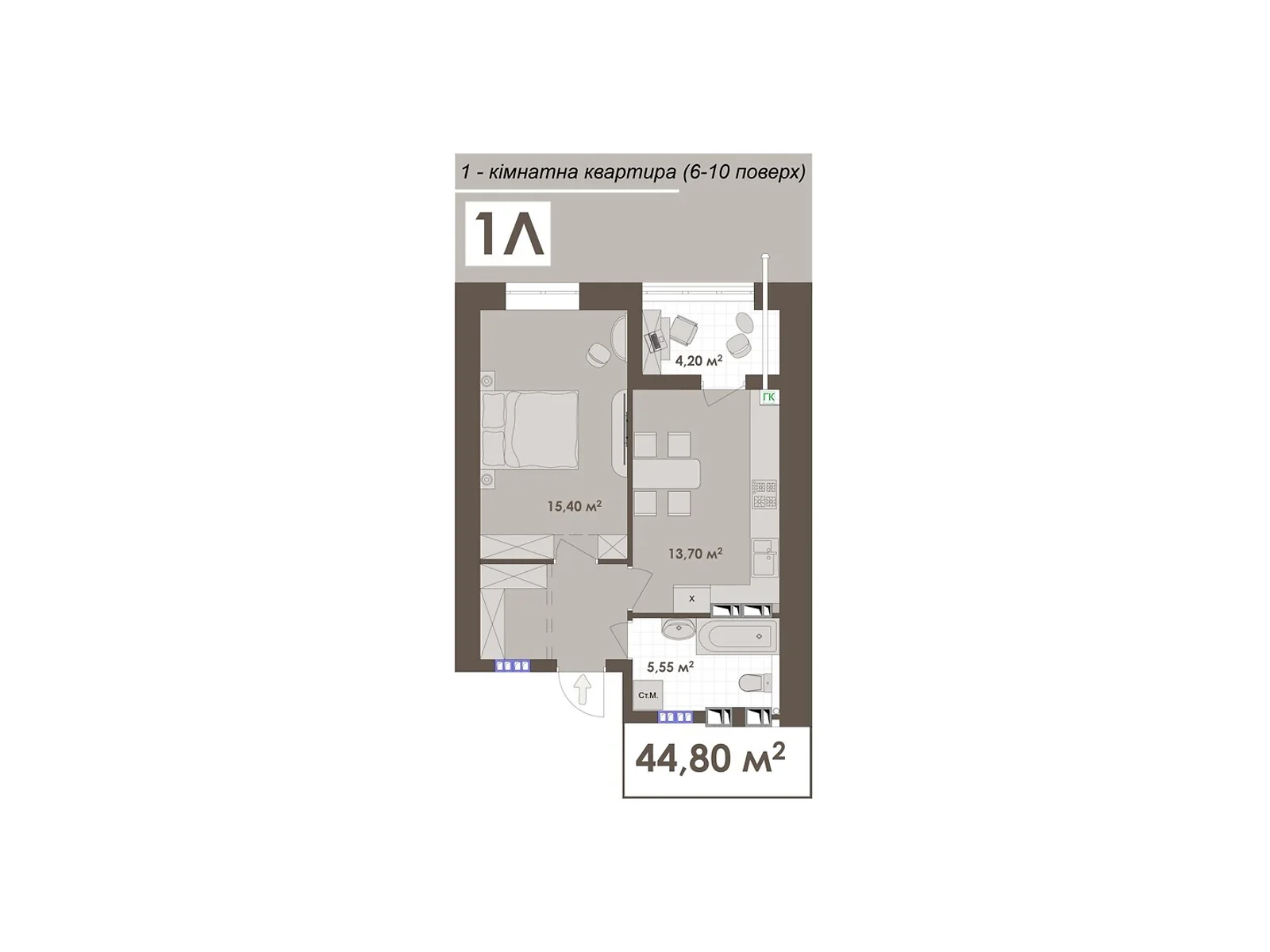 Продается 1-комнатная квартира 44.8 кв. м в Виннице, ул. Стрелецкая, 23 - фото 1