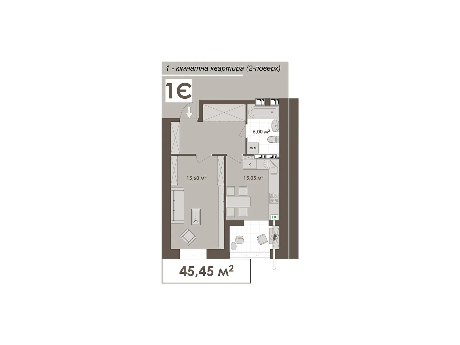 Продается 1-комнатная квартира 45.45 кв. м в Виннице, ул. Стрелецкая, 23 - фото 1