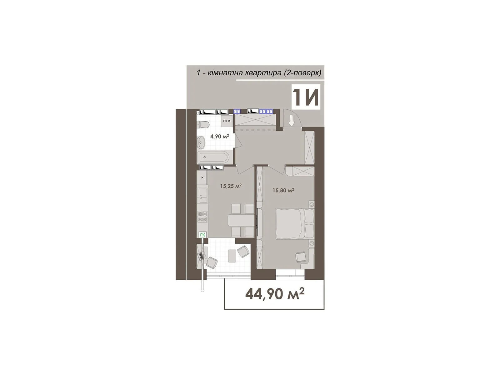 Продается 1-комнатная квартира 44.9 кв. м в Виннице, ул. Стрелецкая, 23 - фото 1