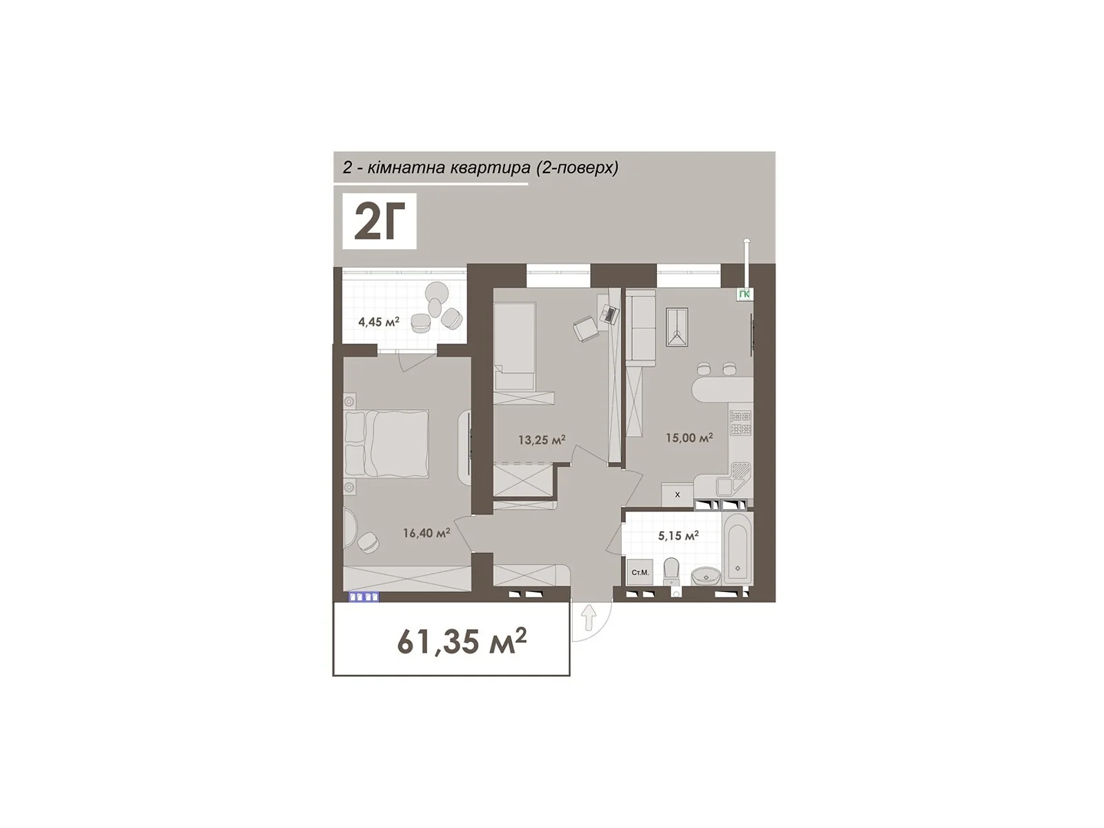 Продается 2-комнатная квартира 61.35 кв. м в Виннице, ул. Стрелецкая, 23 - фото 1