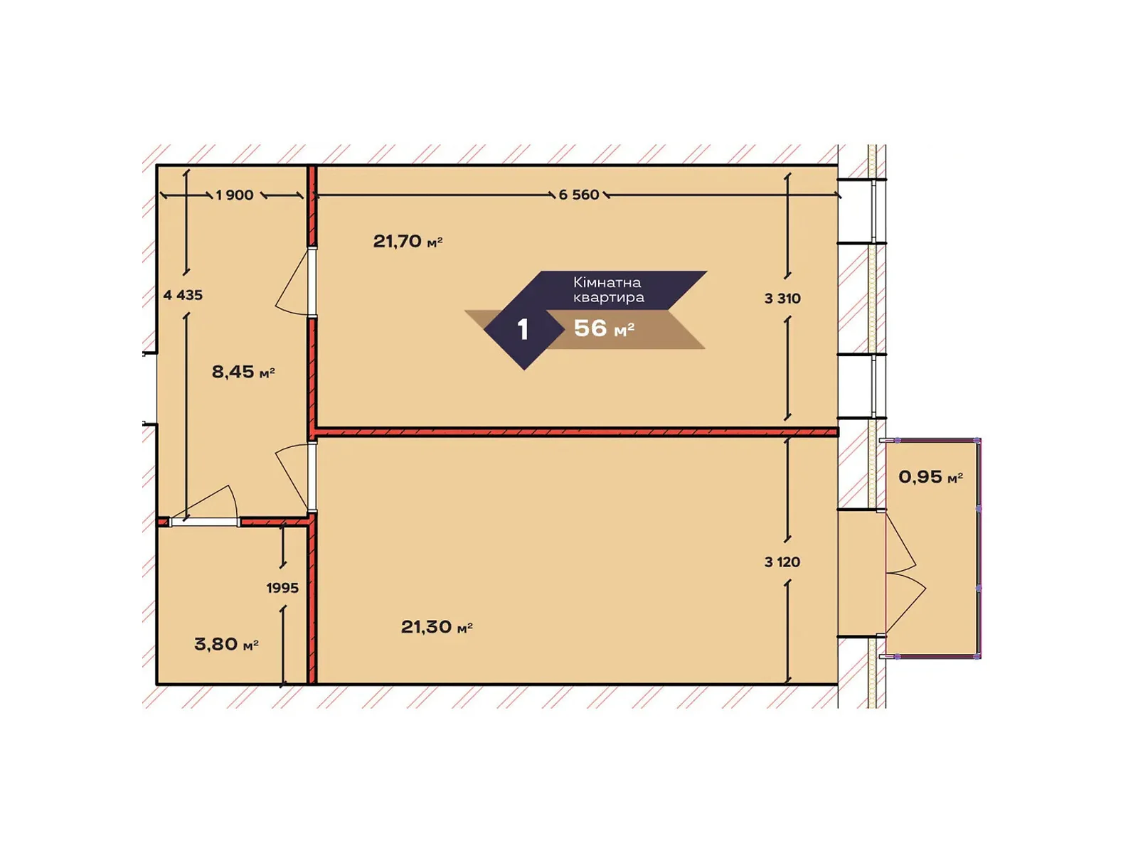Продається 1-кімнатна квартира 56 кв. м у Хмельницькому, вул. 4-й проїзд Рівний(Лісова), 12/1В - фото 1