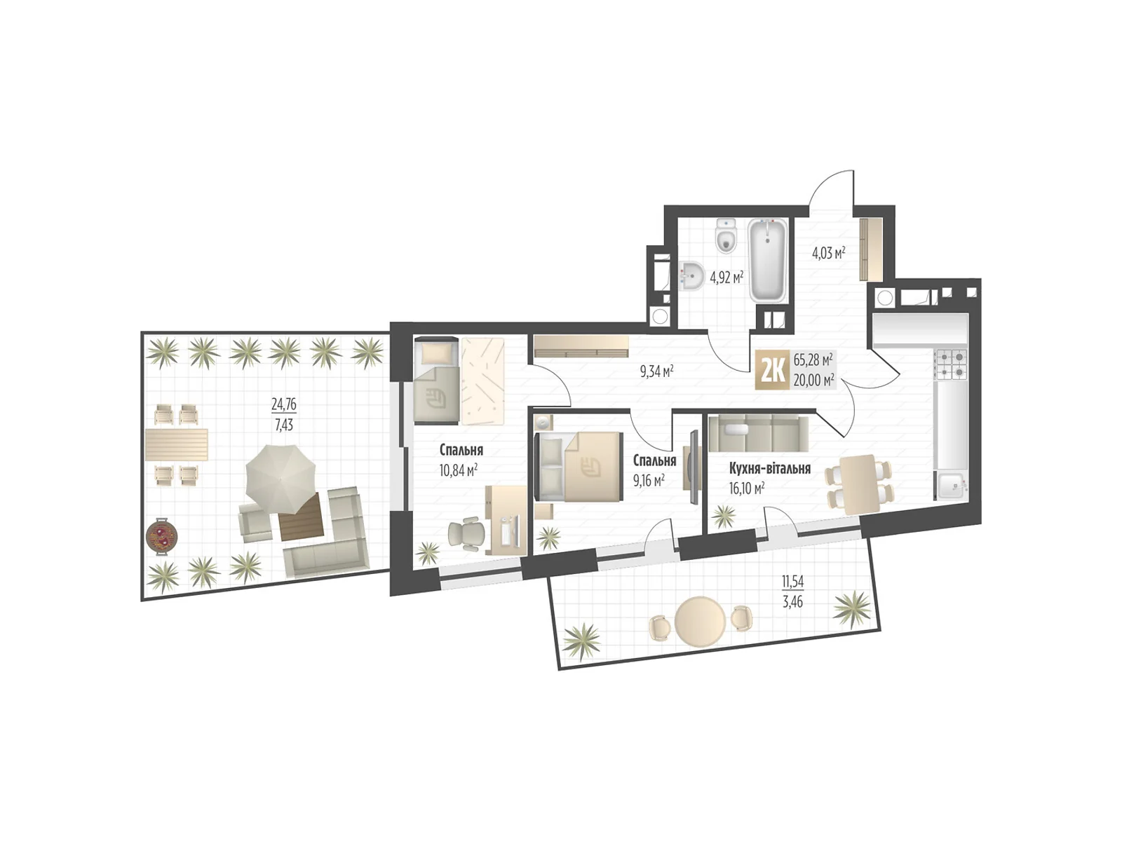 Продається 2-кімнатна квартира 65.28 кв. м у Львові, вул. Орлика, 52 - фото 1
