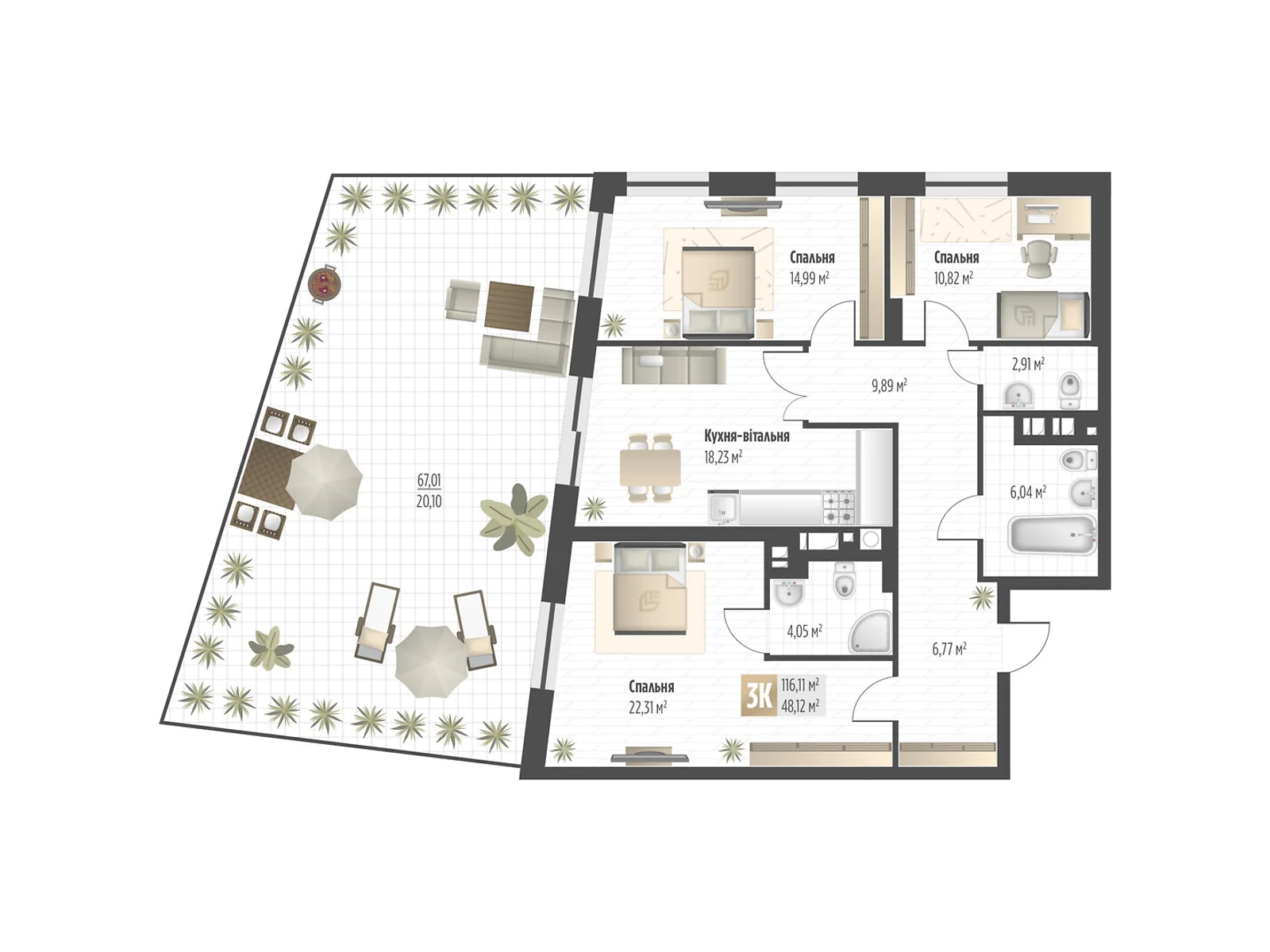 Продается 3-комнатная квартира 116.11 кв. м в Львове, ул. Орлика, 52 - фото 1