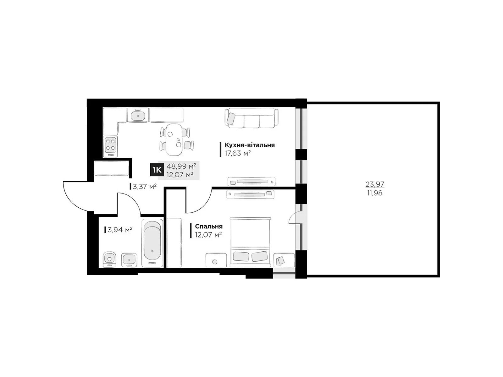 Продается 1-комнатная квартира 48.99 кв. м в Винниках, ул. Галицкая - фото 1