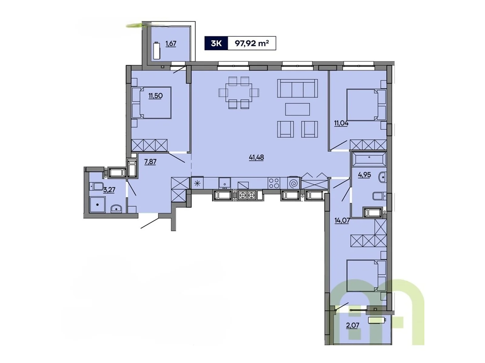 Продается 3-комнатная квартира 97.92 кв. м в Львове, цена: 119462 $ - фото 1
