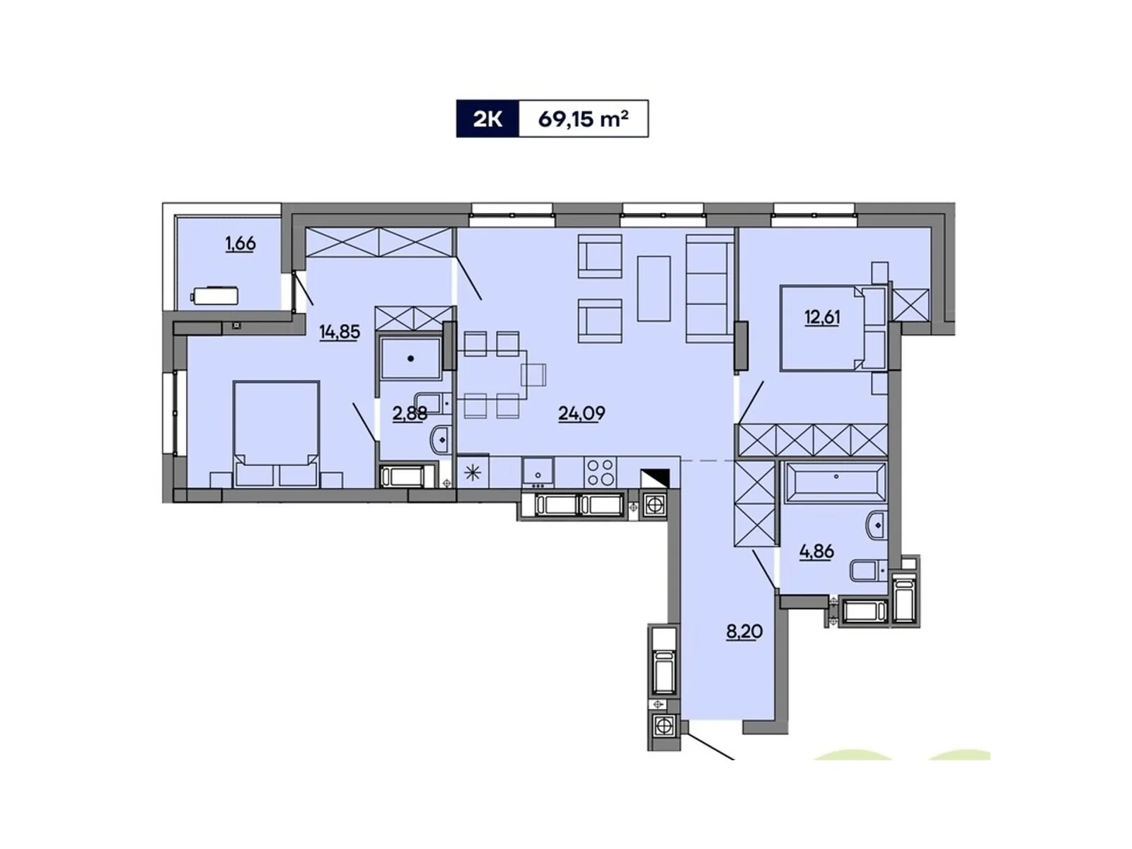 Продается 2-комнатная квартира 69.15 кв. м в Львове, цена: 86437 $ - фото 1