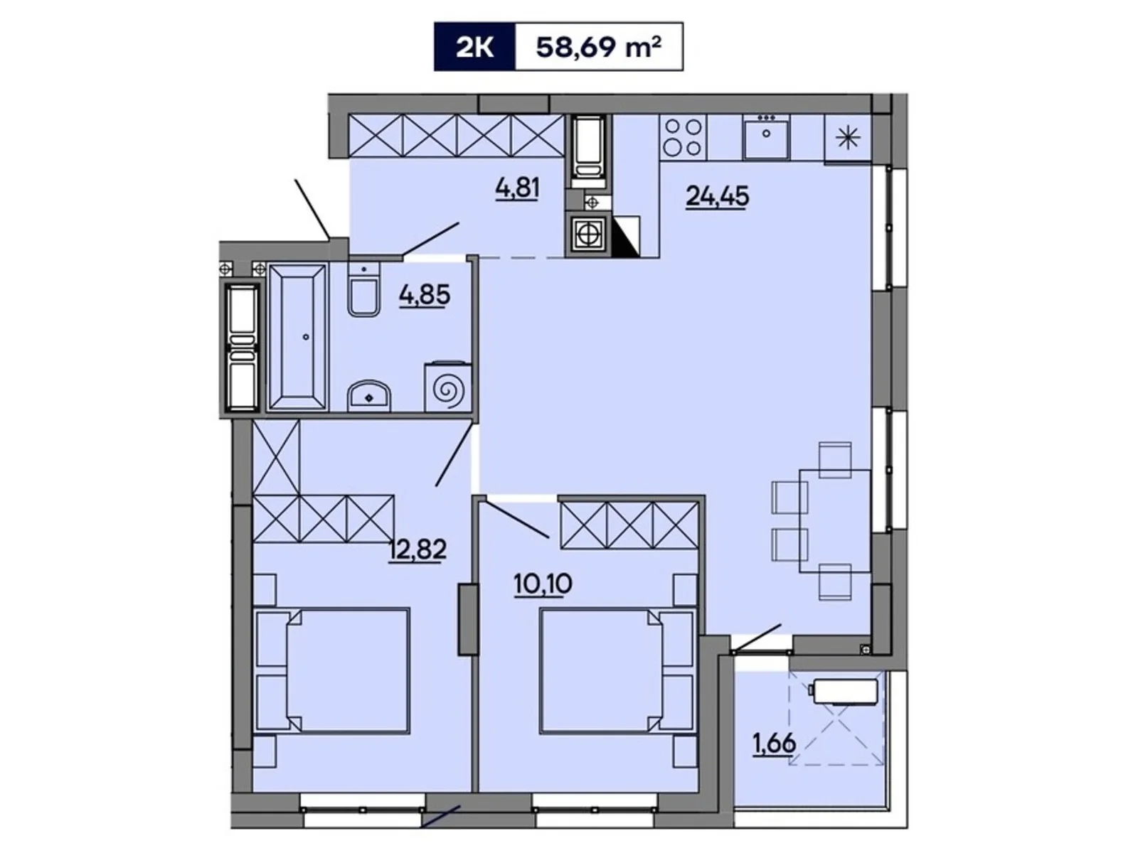 Продается 2-комнатная квартира 58.69 кв. м в Львове, ул. Миколайчука, 17 - фото 1