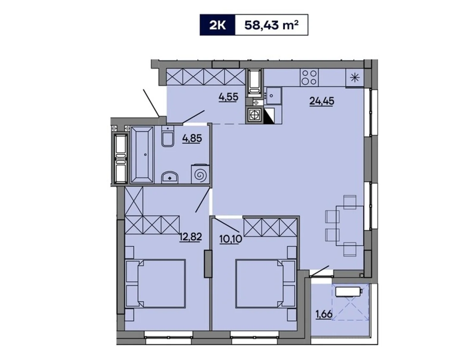 Продається 2-кімнатна квартира 58.43 кв. м у Львові, вул. Миколайчука, 17 - фото 1
