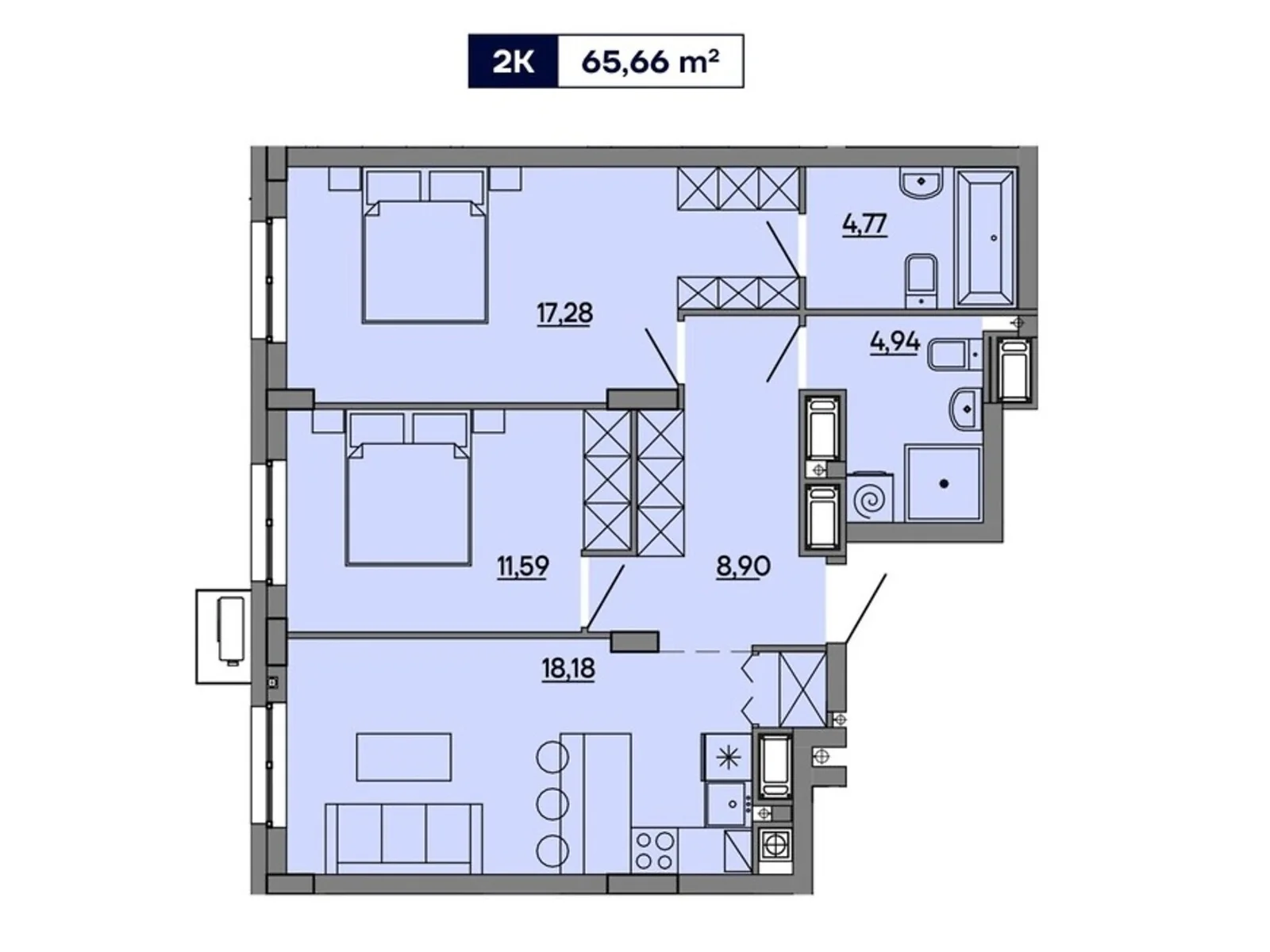 Продается 2-комнатная квартира 65.66 кв. м в Львове, ул. Миколайчука, 17 - фото 1